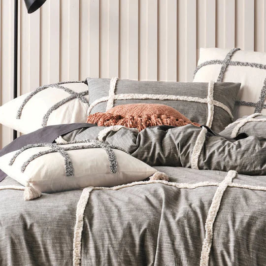 Premium Lyndon Charcoal European Pillowcase Set - 100% Cotton Luxury Bedding by Linen House for Master Bedroom & Guest Room Decor
