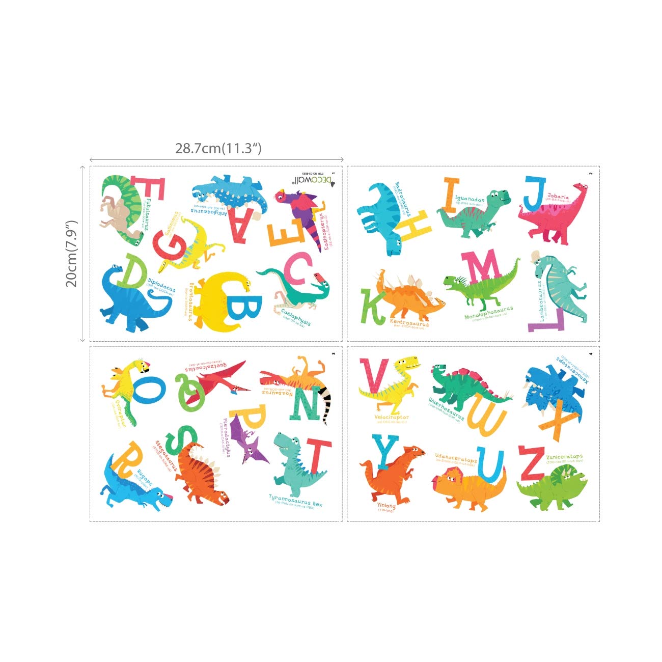 Dinosaur Alphabet Wall Stickers for Kids - DECOWALL DS-8033 A-Z Peel & Stick Nursery Decor, Removable Wall Decals for Bedroom, Living Room, Playroom - Fun Educational Room Decor for Toddlers & Preschoolers