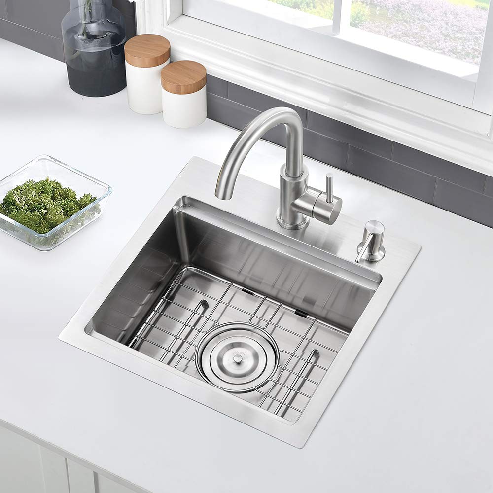 15x15 Inch Stainless Steel Drop-In Bar Sink - 16 Gauge Commercial Grade Small Kitchen Sink with Cutting Board | Perfect for RV, Outdoor Kitchen & Home Bar Prep Stations