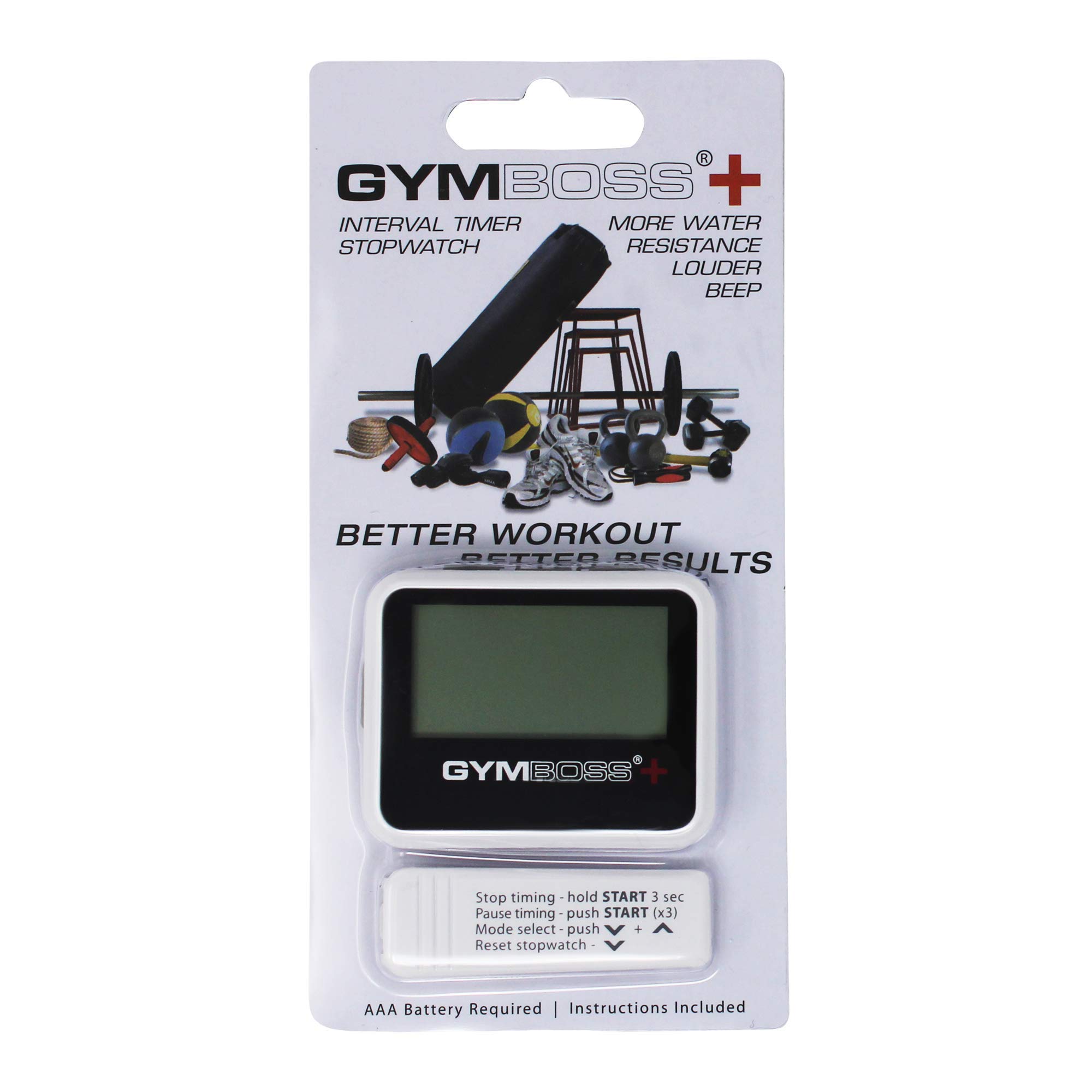 Gymboss Plus Interval Timer and Stopwatch - White/Black Hardcoat for Workouts, HIIT, Boxing, Running & Fitness Training