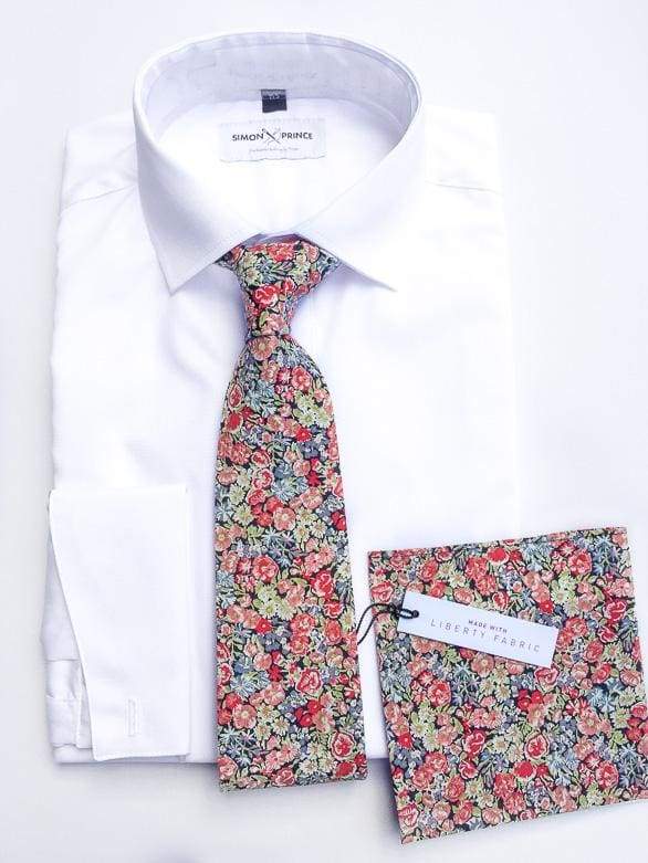 LA Smith Slim Chive Red Coral Pure Cotton Necktie - Premium Liberty Fabric Mens Tie for Business, Wedding & Formal Occasions