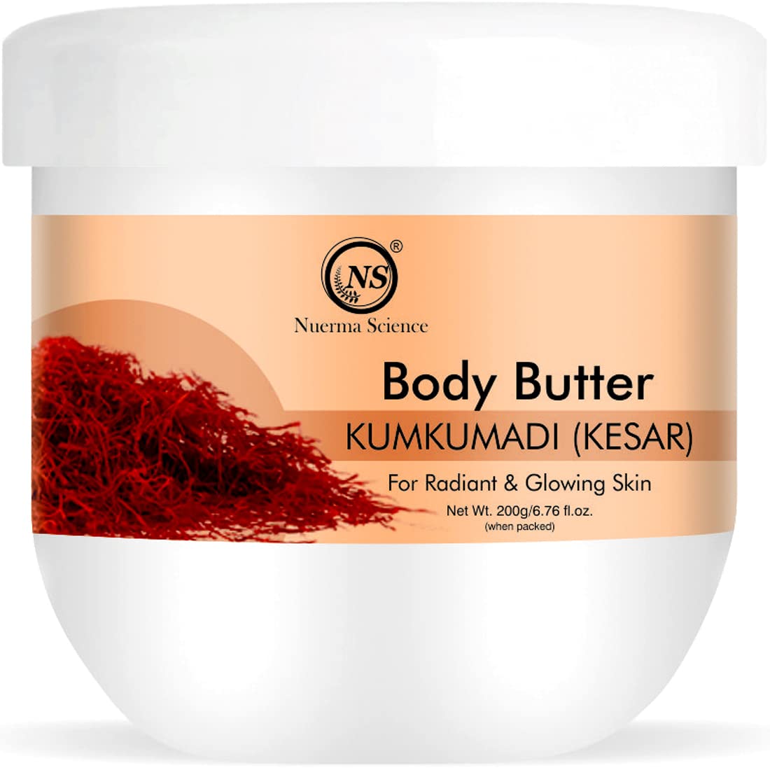 Nuerma Science Ayurvedic Kumkumadi (Saffron) Body Butter - Deep Moisturizing Cream with Vitamin E, Shea & Cocoa Butter for Radiant Skin - Enriched with Mulethi Extract & Aloe Vera (200g) - Perfect for Dry Skin Care & Nighttime Hydration