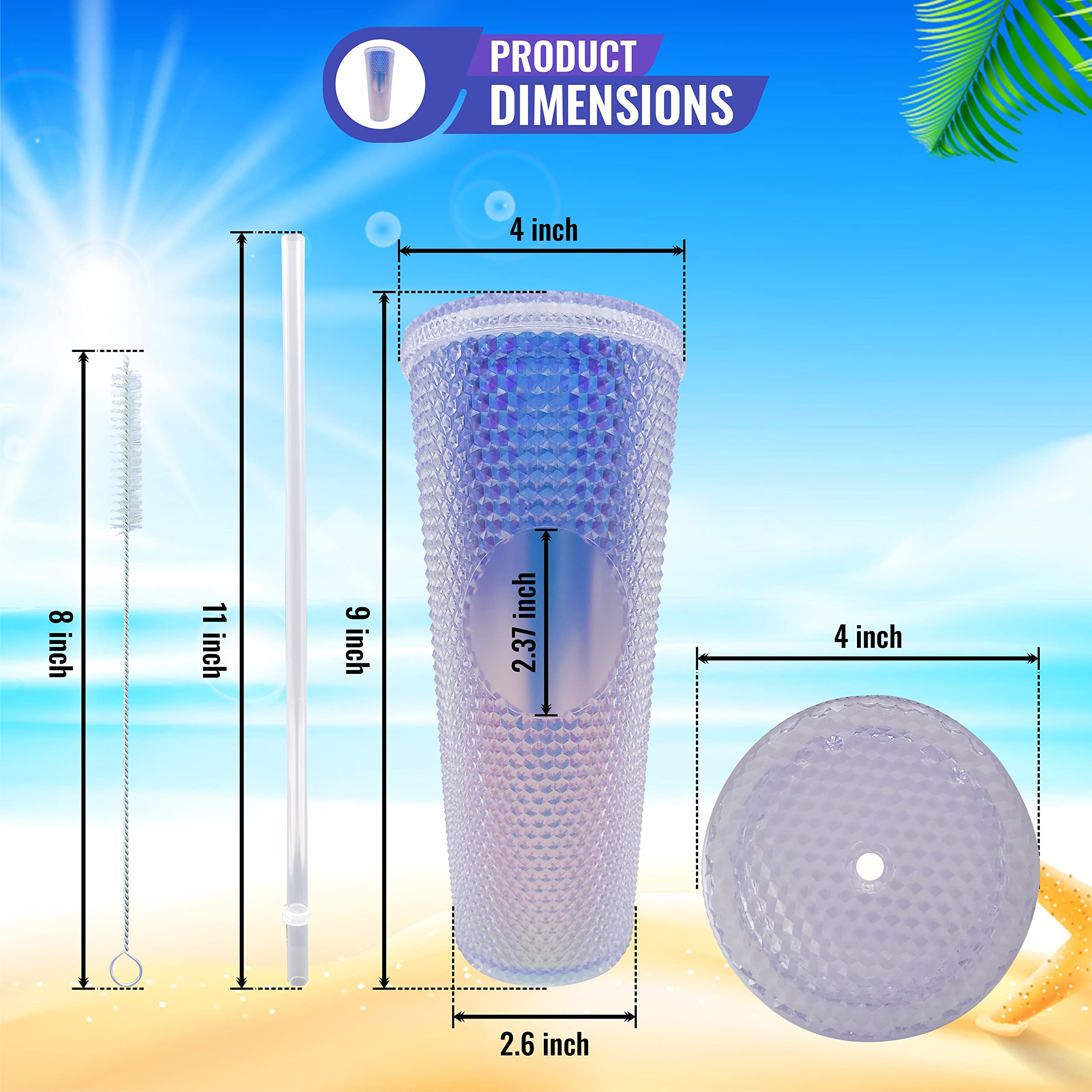 24oz Studded Ombre Tumbler with Lid and Straw - Reusable Insulated Cup for Hot & Cold Drinks - Perfect for Office, Gym, Travel, and Outdoor Activities