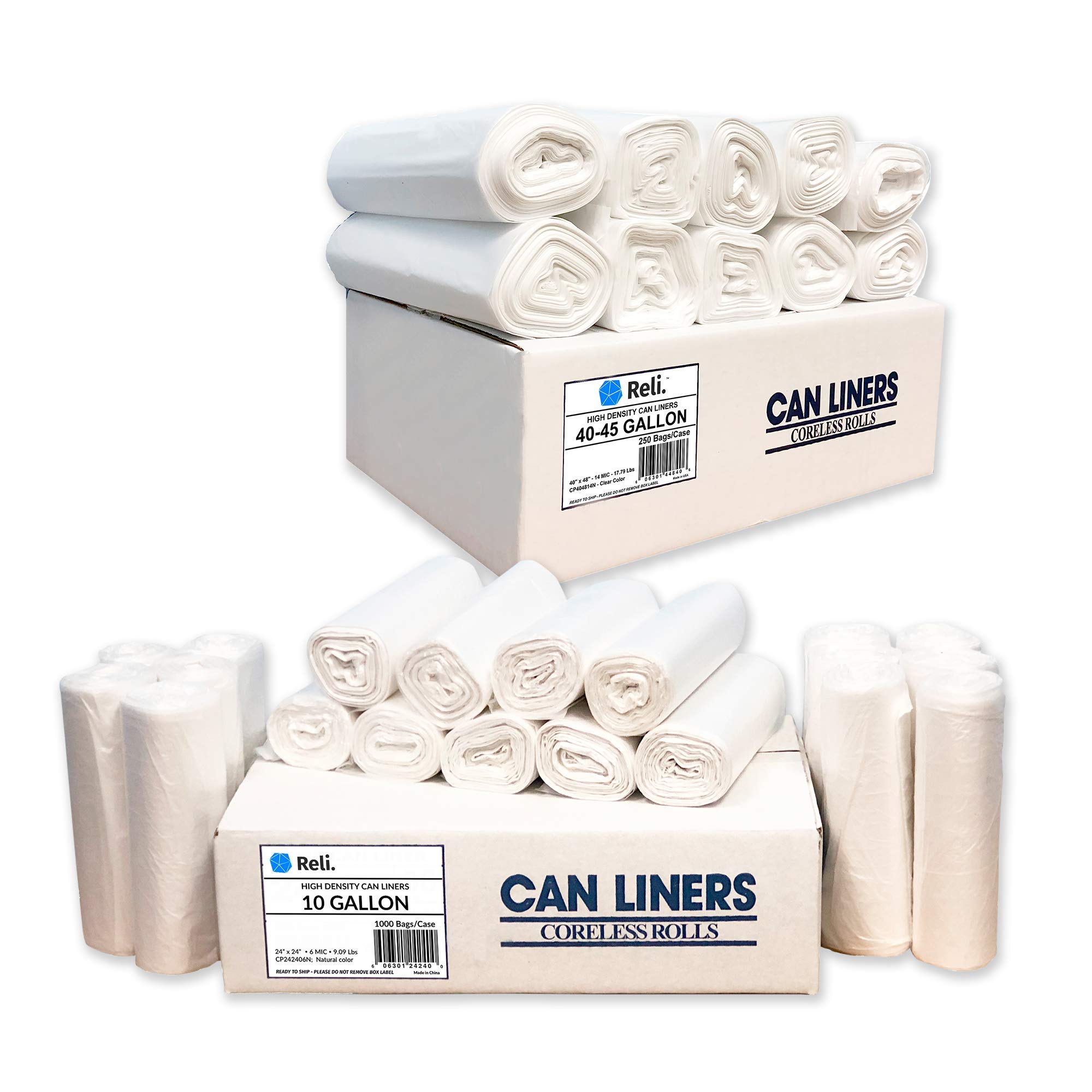 Heavy Duty 6-10 Gallon & 40-45 Gallon Trash Bags - 1000 Small & 250 Large Garbage Bags for Home, Office, and Commercial Use - Strong Leak-Proof Waste Disposal Solution
