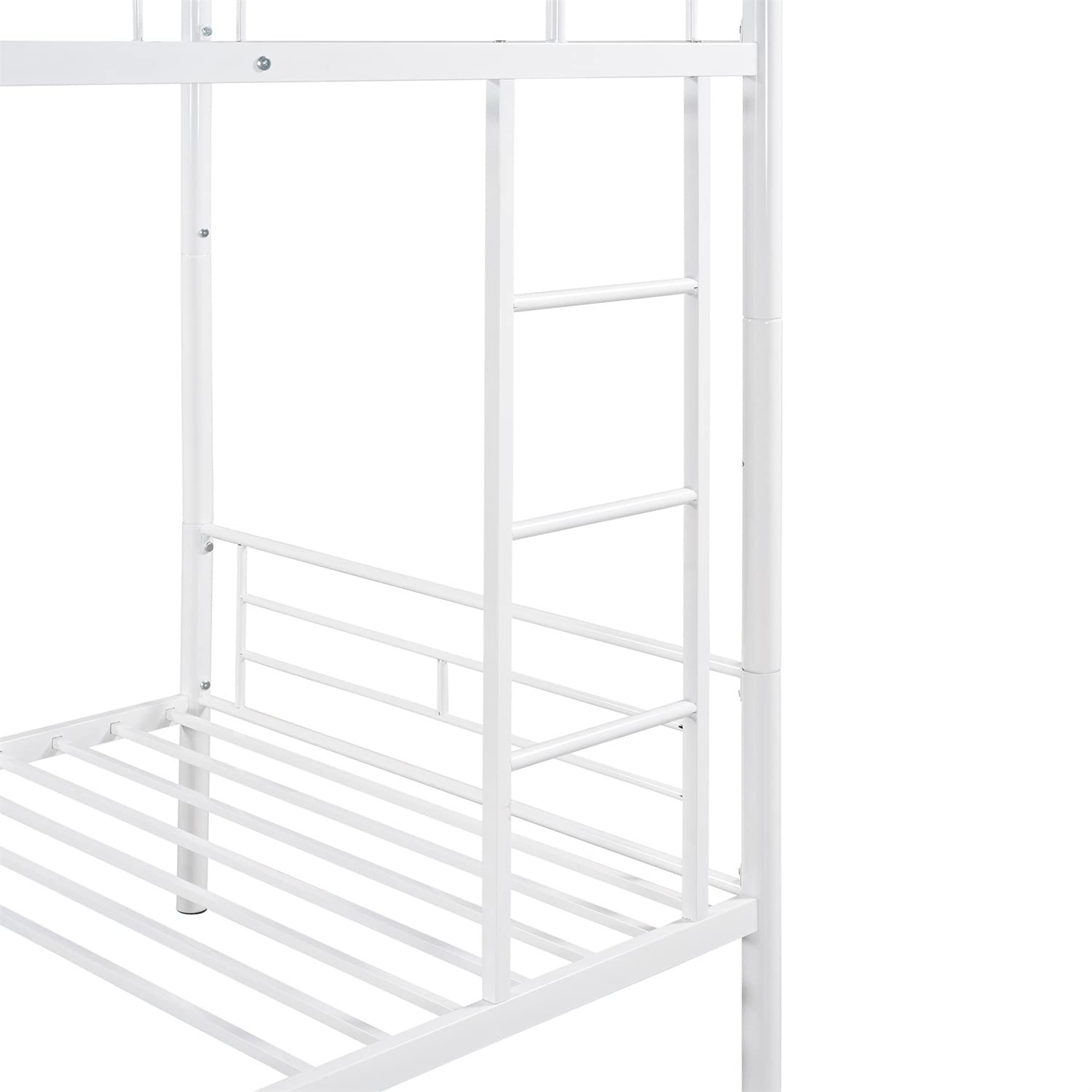 Twin Over Twin Bunk Bed - Sturdy Metal Loft Bed Frame with Full-Length Guardrails & Ladder | Space-Saving Design Converts to 2 Separate Beds | No Box Spring Needed | Under-Bed Storage Space | White | Perfect for Kids' Bedrooms, Dorms & Small Spaces
