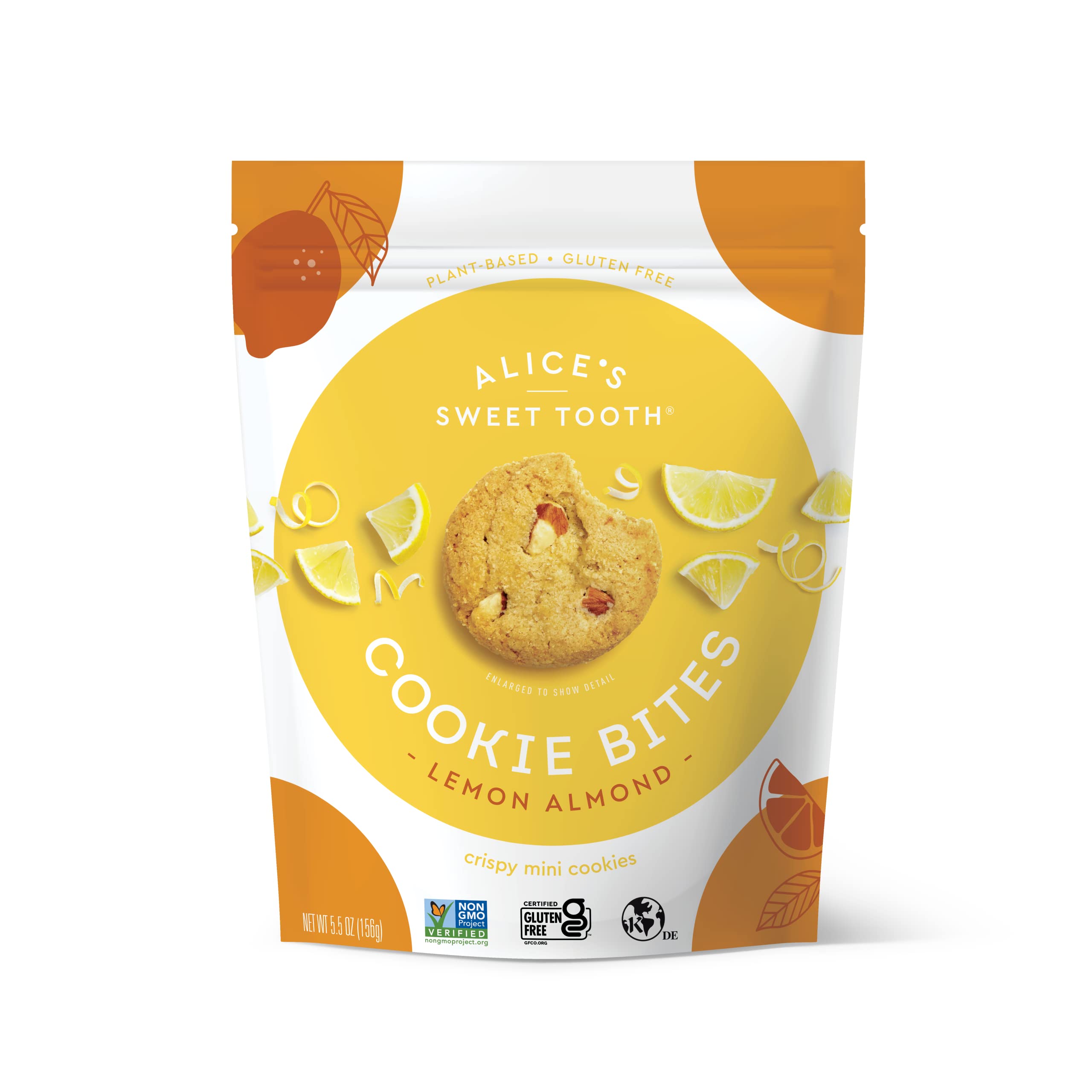 Alice's Sweet Tooth Lemon Almond Cookie Bites - Gluten-Free, Vegan, Crunchy Mini Cookies - Plant-Based, Dairy-Free, Grain-Free, Soy-Free, Kosher Certified - 5.5oz Pack - Perfect for Snacking, Gifts & Healthy Desserts
