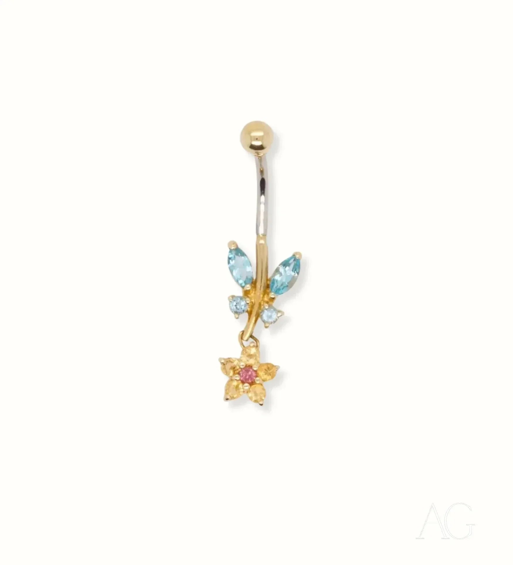 Premium 14K Gold Topaz Belly Button Ring - Elegant Navel Piercing Jewelry for Women, Perfect for Beach, Parties & Everyday Wear
