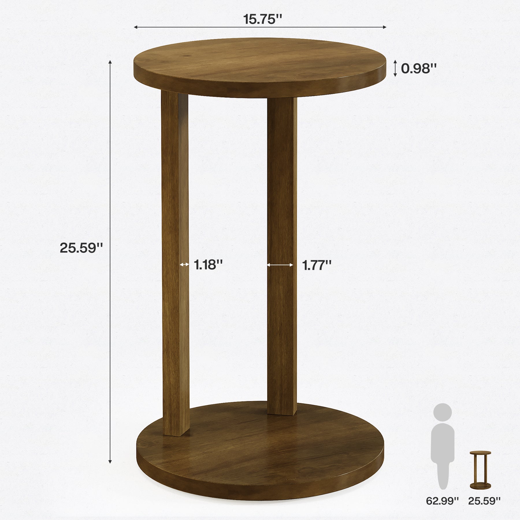 Round End Table with 2 Tiers & Solid Wood Legs - Stylish Side Table for Living Room, Bedroom, or Office Décor