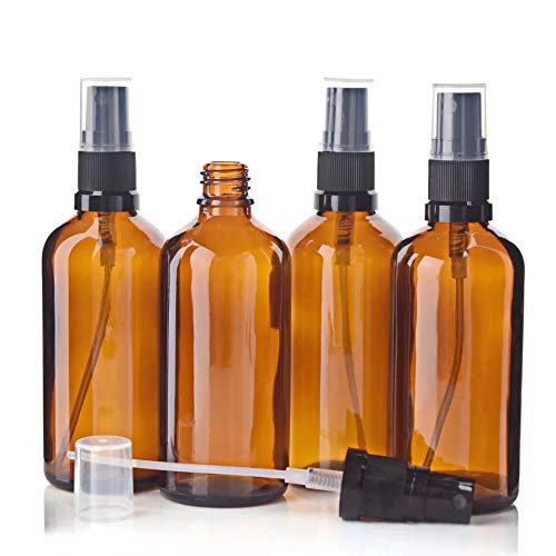 JARBAZAAR 4-Pack 100ml Amber Glass Spray Bottles with Fine Mist Pump for DIY Perfume, Essential Oils, Aromatherapy, Beauty Products - Perfect for Home, Travel & Skincare Routine