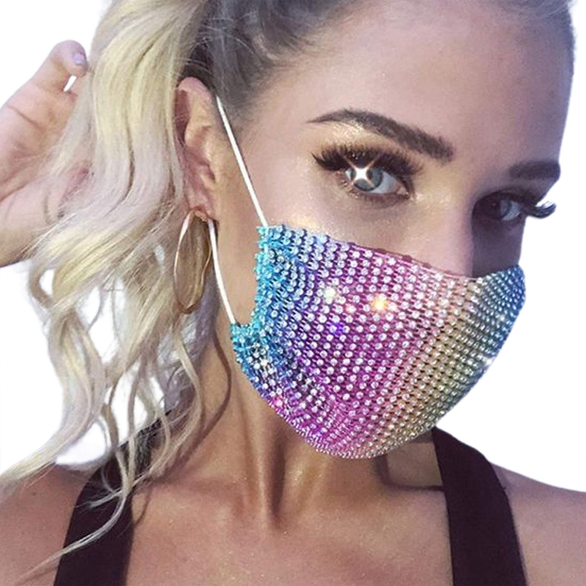 Sparkly Rhinestone Mesh Crystal Masquerade Mask - Colorful Venetian Mardi Gras Party Face Cover for Women & Girls | Perfect for Nightclub, Ball, Costume Party & Carnival Events