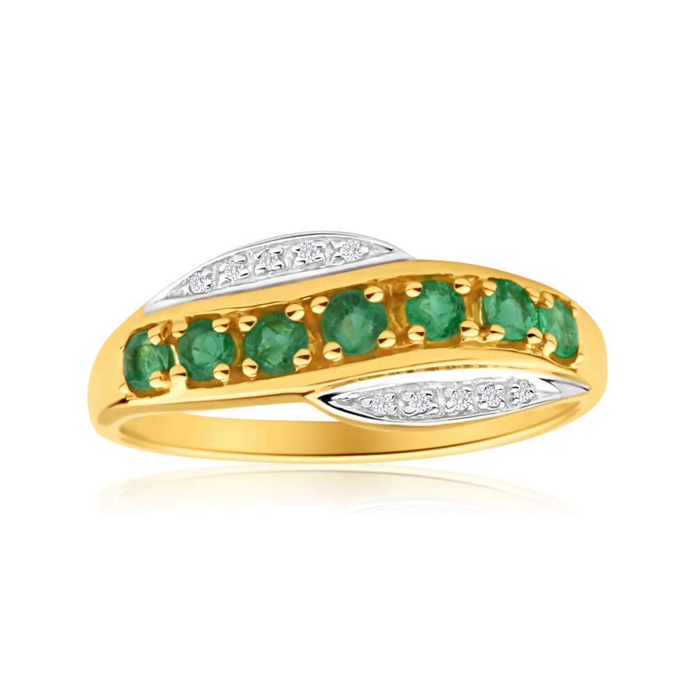 9ct Elegant Yellow Gold Diamond & Emerald Ring for Women - Perfect for Engagement, Wedding & Special Occasions
