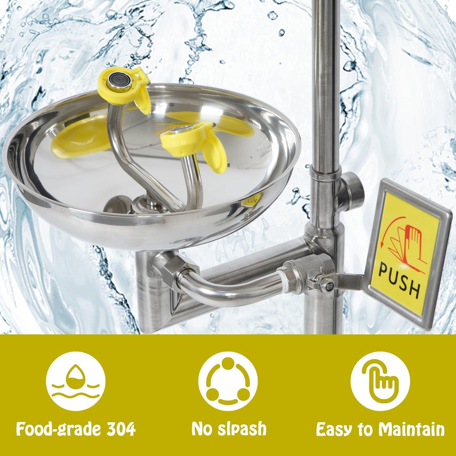 304 Stainless Steel Emergency Shower & Eye Wash Station - 90.55