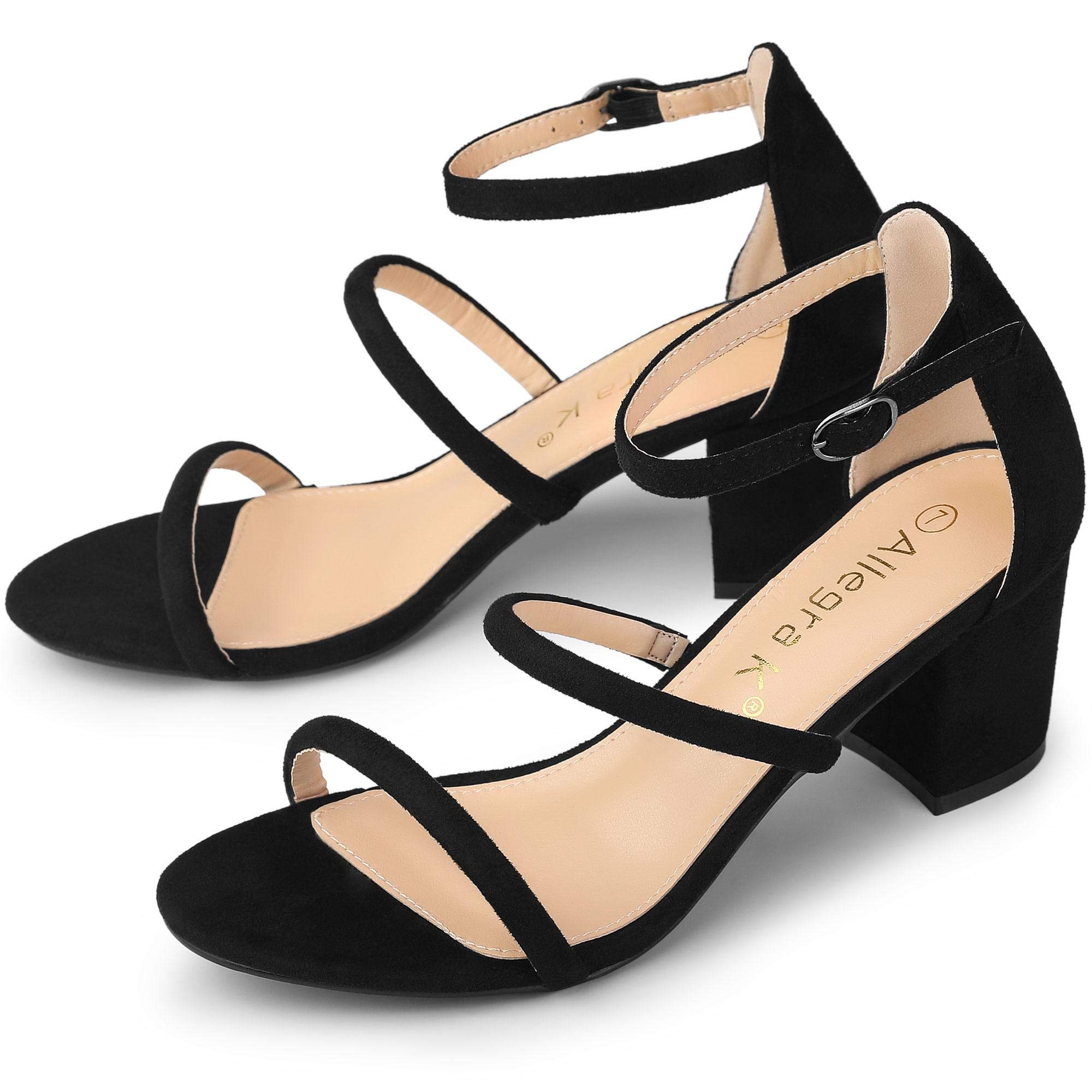 Allegra K Women's Chunky Heel Open Toe Ankle Strap Sandals - Comfortable Dressy Shoes for Summer Weddings, Parties & Date Nights