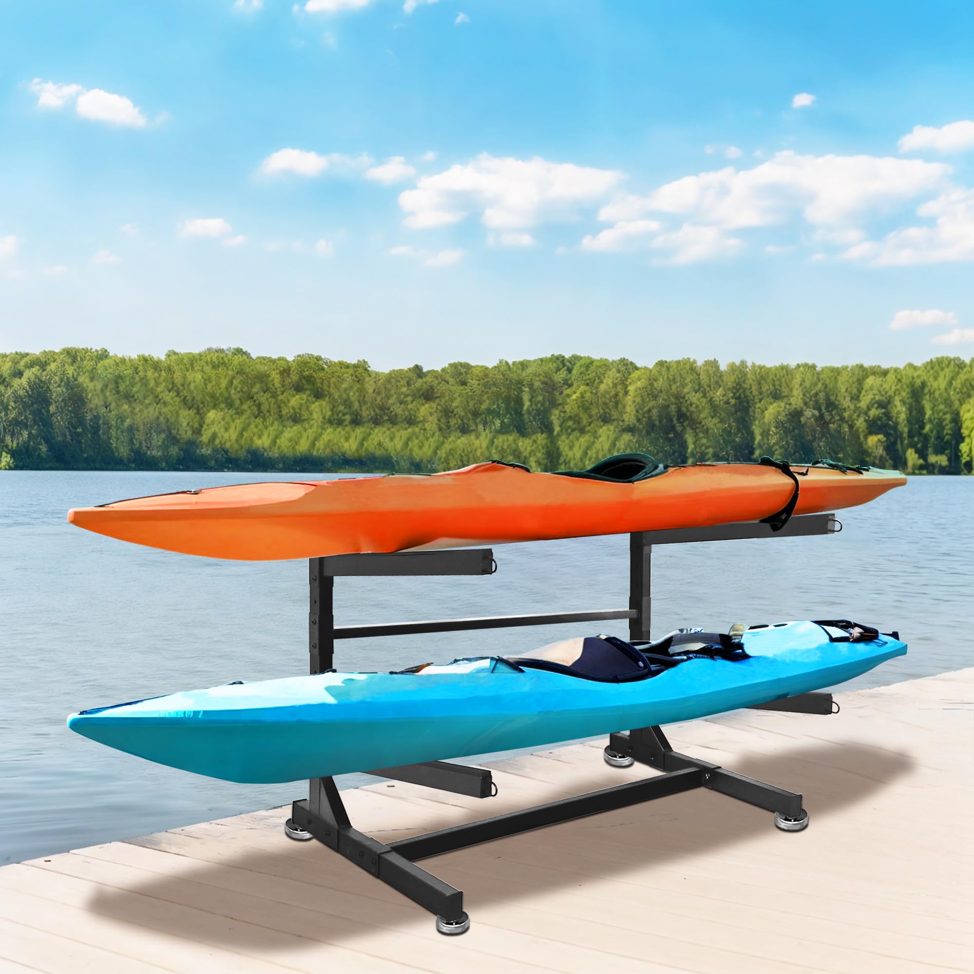 Heavy Duty 3-Tier/2-Tier Kayak Storage Rack - Freestanding Standup Paddleboard & Surfboard Organizer | Perfect for Garage, Backyard, or Dock Storage