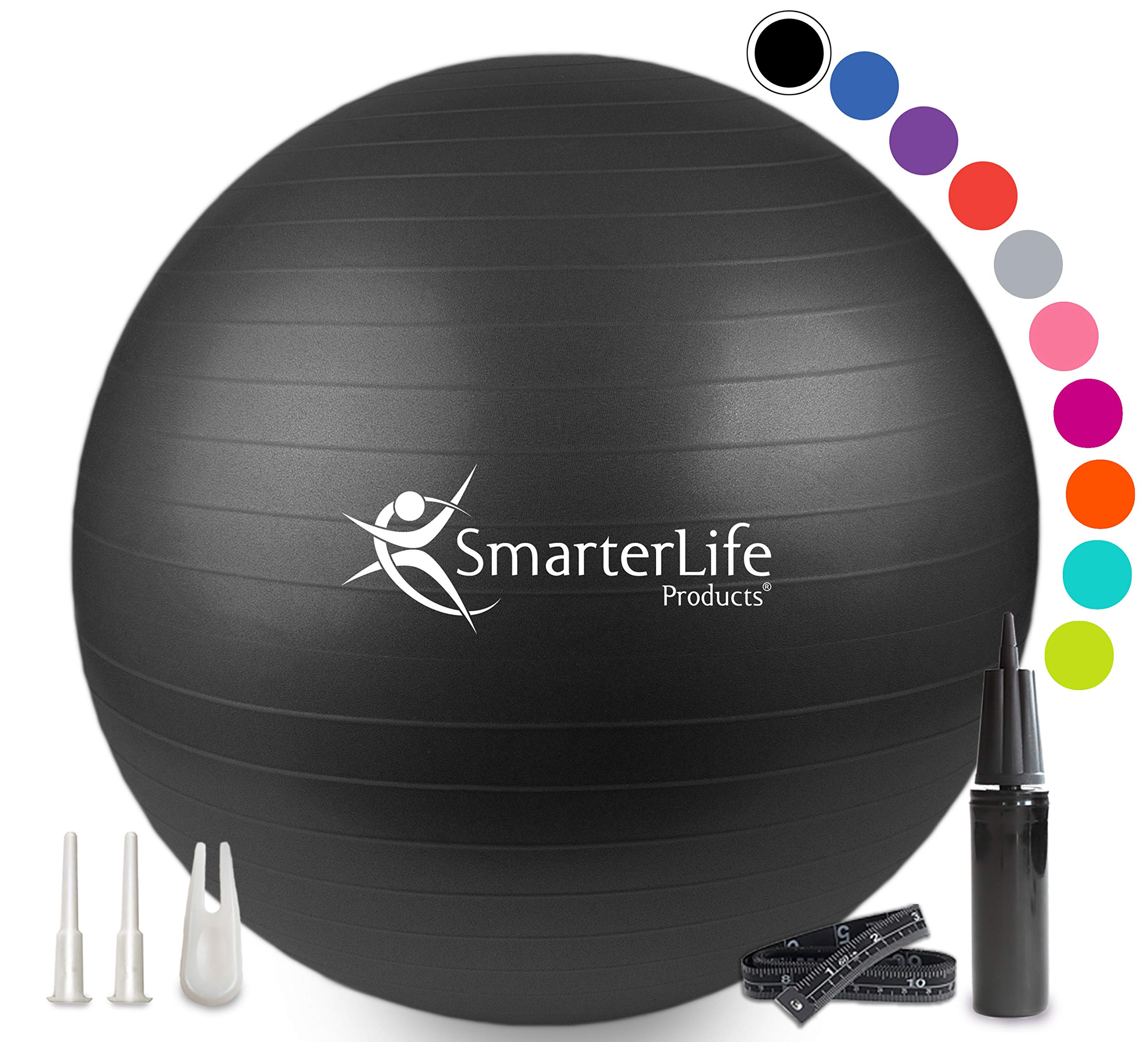 SmarterLife Exercise Ball - Anti-Burst Yoga Ball for Fitness, Core Workouts, Physical Therapy & Pregnancy Support | Balance & Stability Training | Office Yoga Ball Chair | Perfect for Home Gym, Yoga Studio & Physical Therapy Sessions