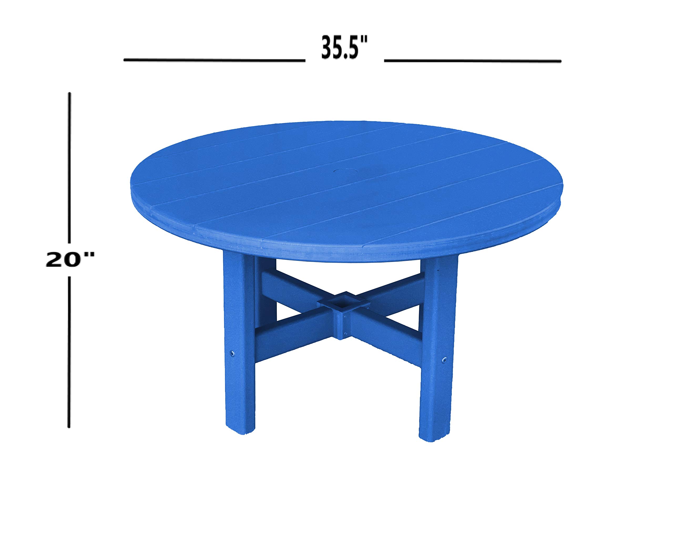 Phat Tommy Round Outdoor Coffee Table - Durable Poly Resin All-Weather Patio Furniture - Small Blue Garden Table for Poolside, Deck, or Backyard Relaxation