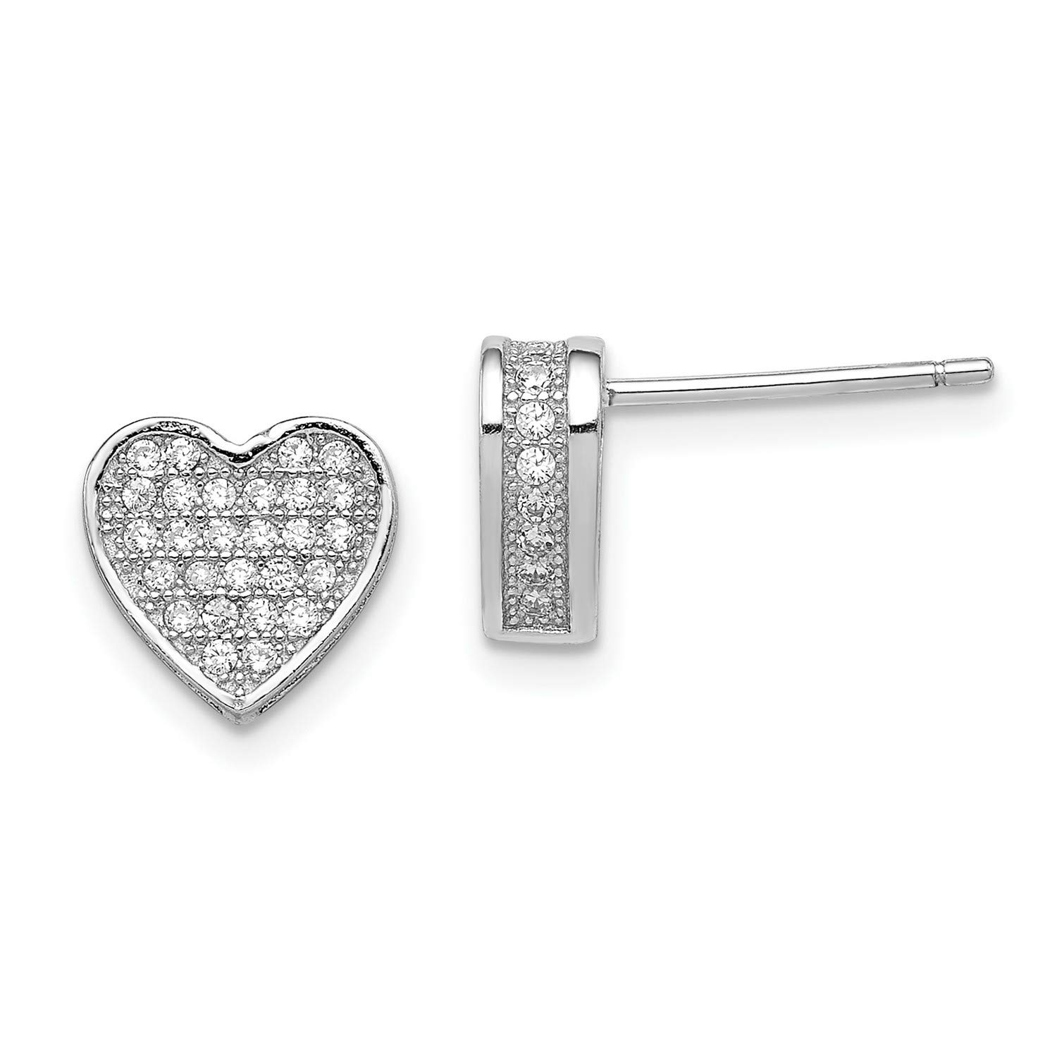 Sterling Silver CZ Micro Pave Heart Stud Earrings 9x9mm - Perfect for Valentine's Day, Anniversary Gifts & Everyday Elegance