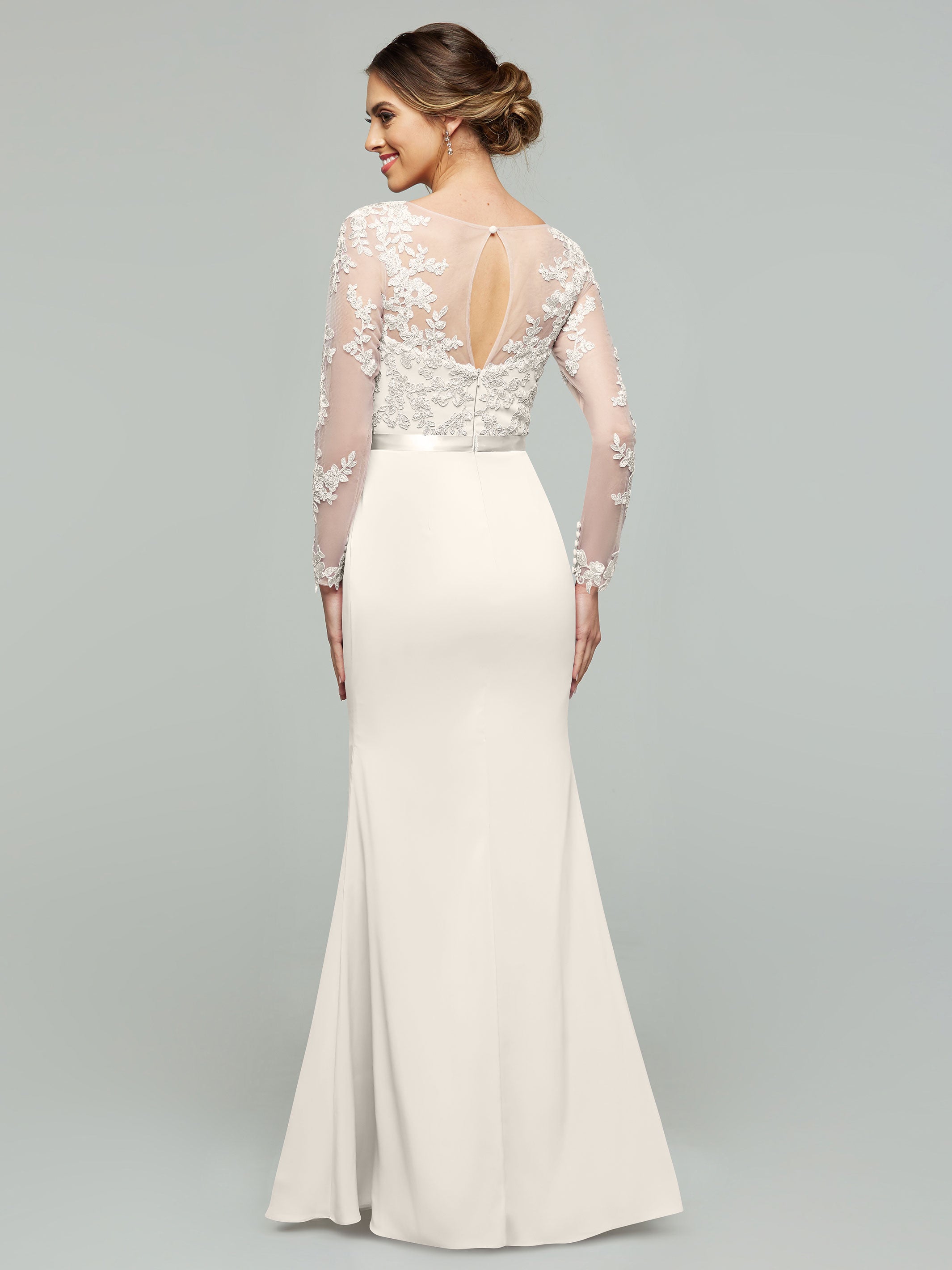 Elegant 80190 Chiffon & Lace Mermaid Bridesmaid Dress with Illusion Long Sleeves - Perfect for Weddings, Proms & Formal Events