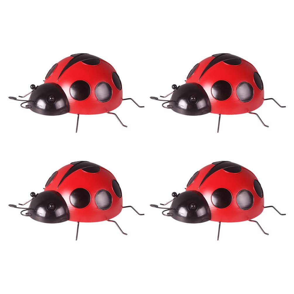 YARNOW 4-Piece Metal Ladybug Wall Art Set - 3D Rustic Garden Sculptures for Outdoor & Indoor Decor - Handcrafted Wall Hanging Accessories for Patio, Yard, and Home Decoration