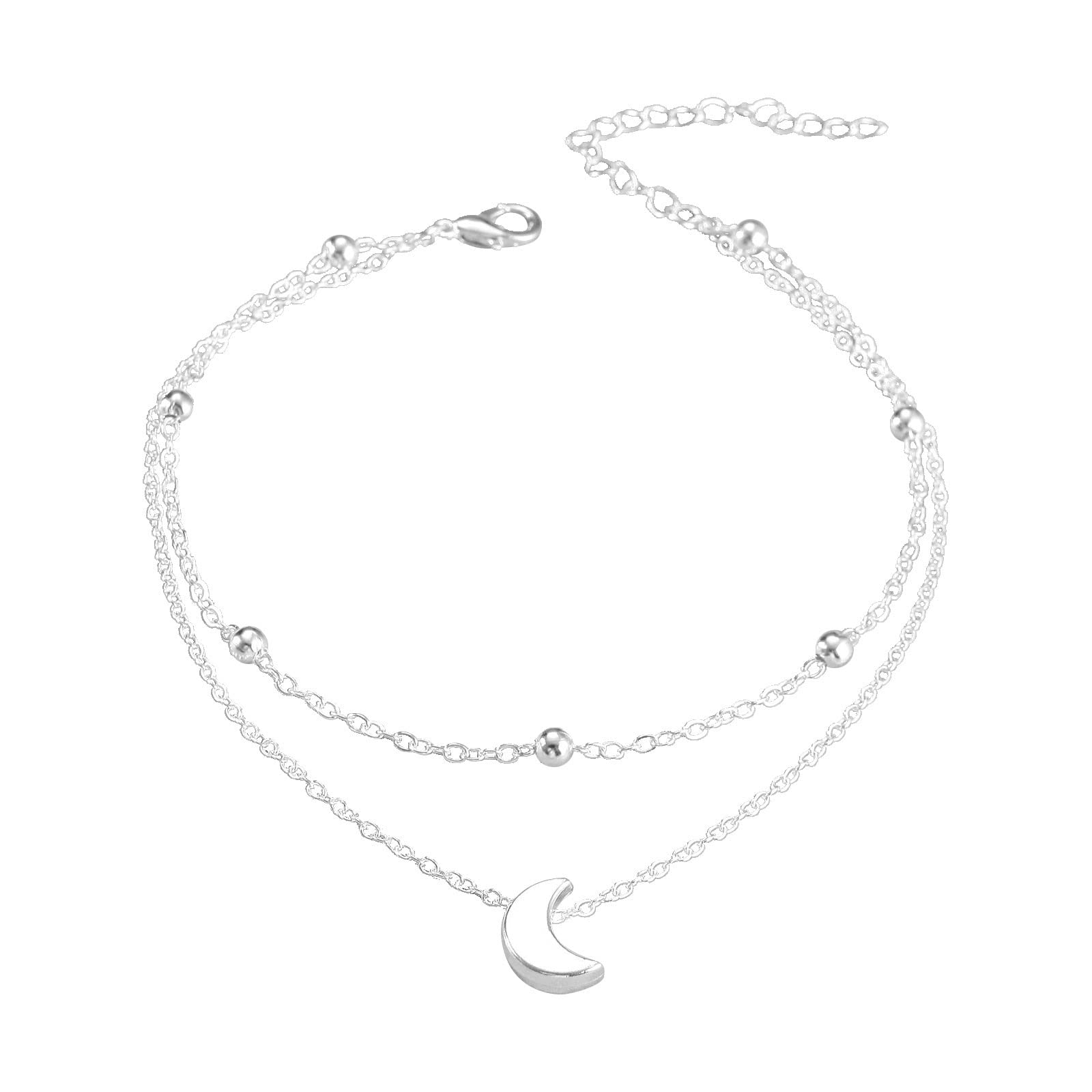 JMENIC Men's Alloy Moon Pendant Bracelet Set - Stylish Wave & Pearl Beaded Foot Chain - Fashionable Beach Jewelry for Summer Outings & Boho Accessories