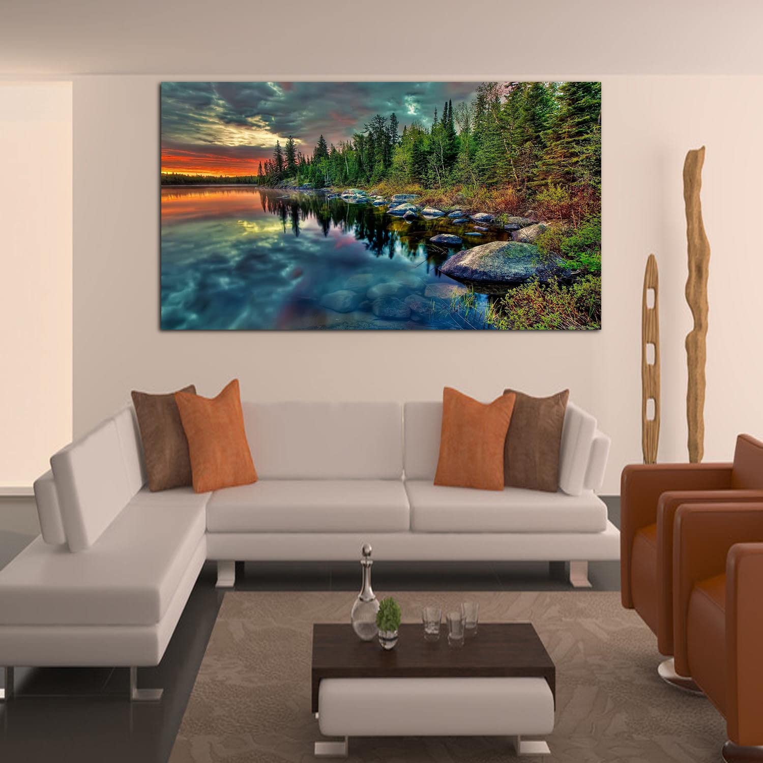 Lake Sunset Canvas Art - Framed Landscape Wall Painting for Home, Office, Bedroom Decor - Ready to Hang - Perfect for Living Room, Dining Area & Gift Giving