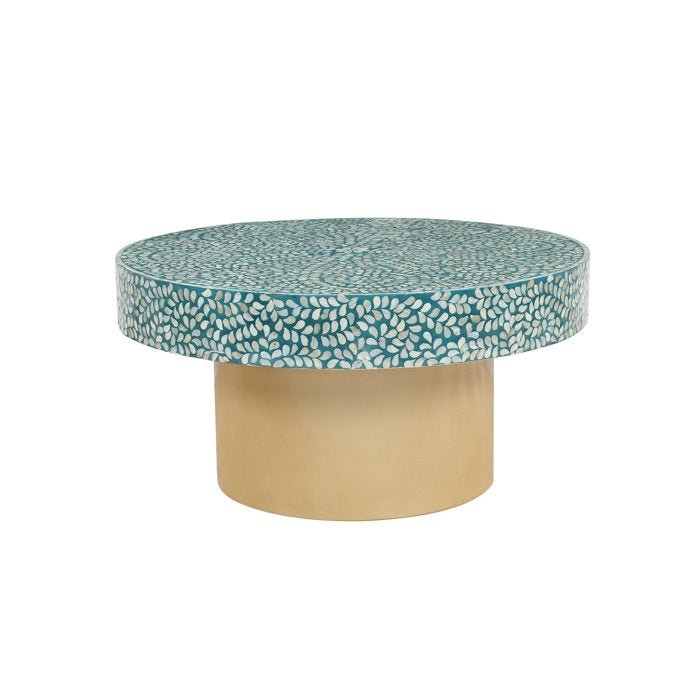 Handmade Blue & White Inlay Round Coffee Table - Elegant Living Room Center Table for Home Decor, Perfect for Lounges, Living Rooms & Offices