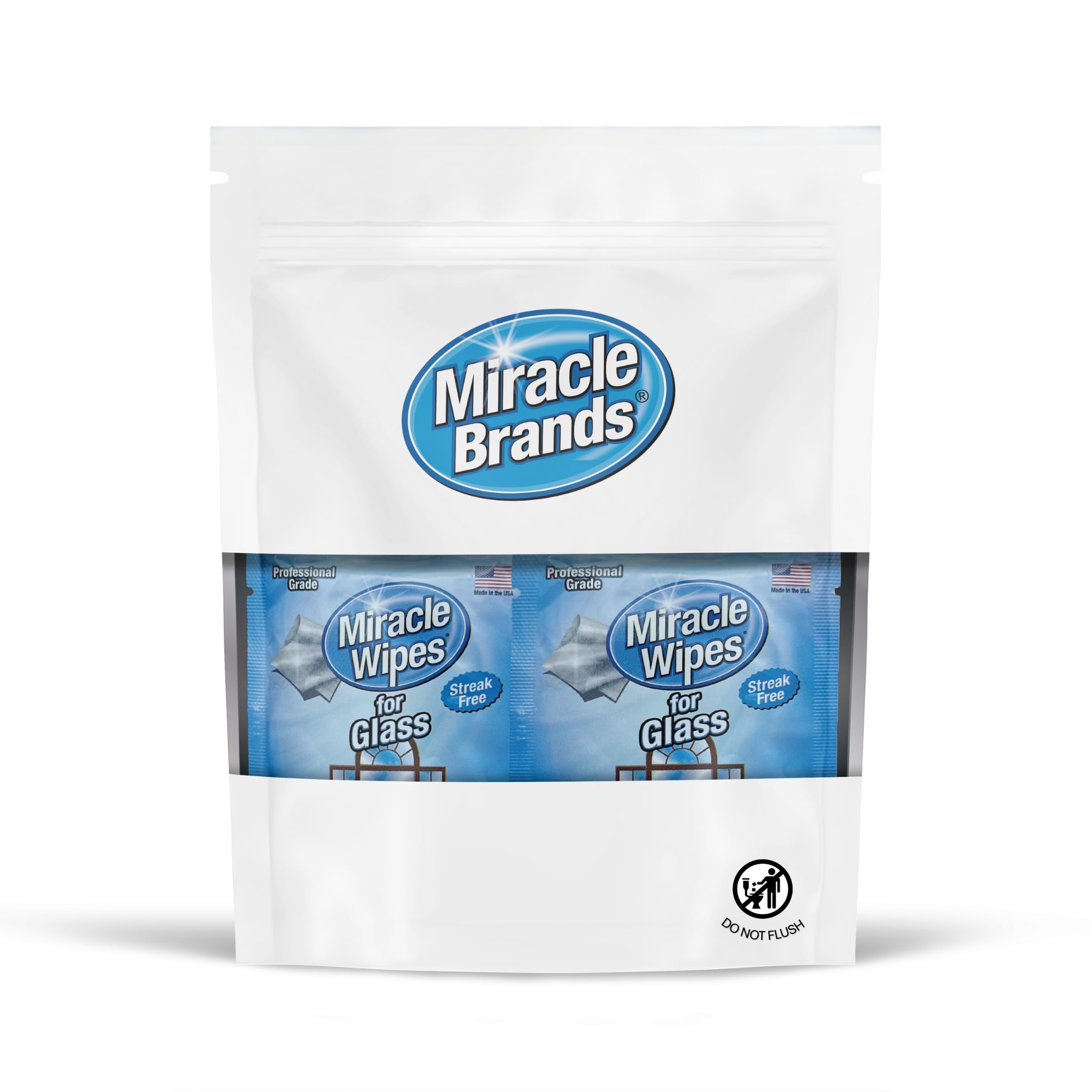MiracleWipes Streak-Free Glass Cleaning Wipes - 20 Count Pack for Windows, Mirrors, Kitchen, Auto & Home Use - Perfect for Shiny Surfaces & Quick Cleaning