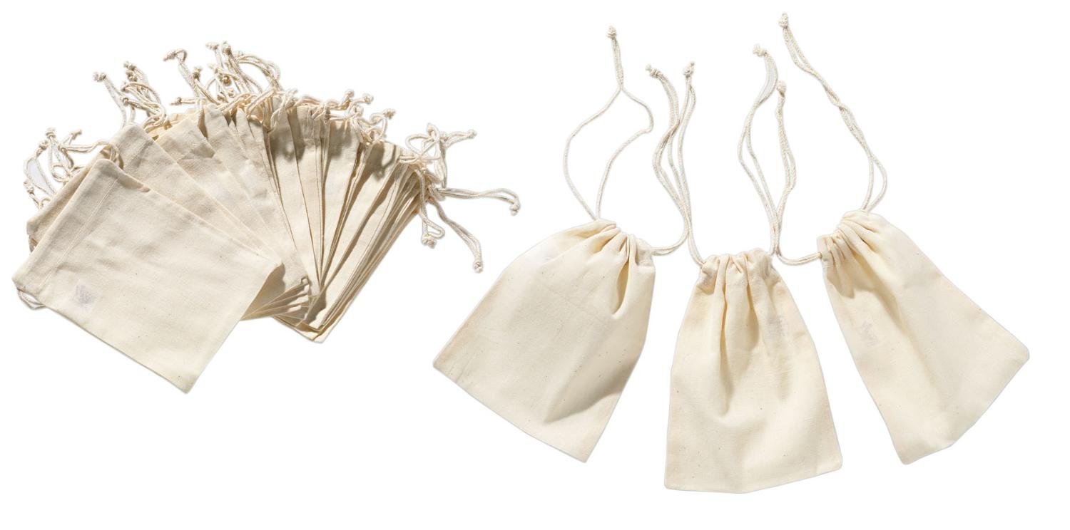 Organic Cotton Drawstring Storage Bags - 10 Pack 4x6