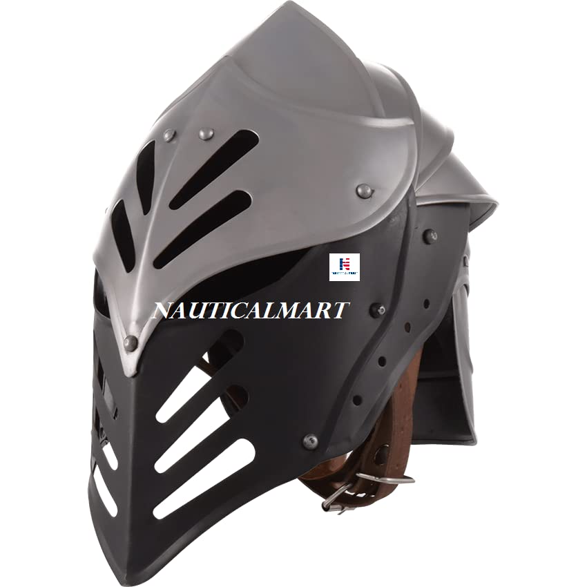 Black Ice Medieval Steel Helmet - Silver Head Armor for Halloween Party Costume | Viking Knight Cosplay, LARP, Renaissance Fair, Historical Reenactment