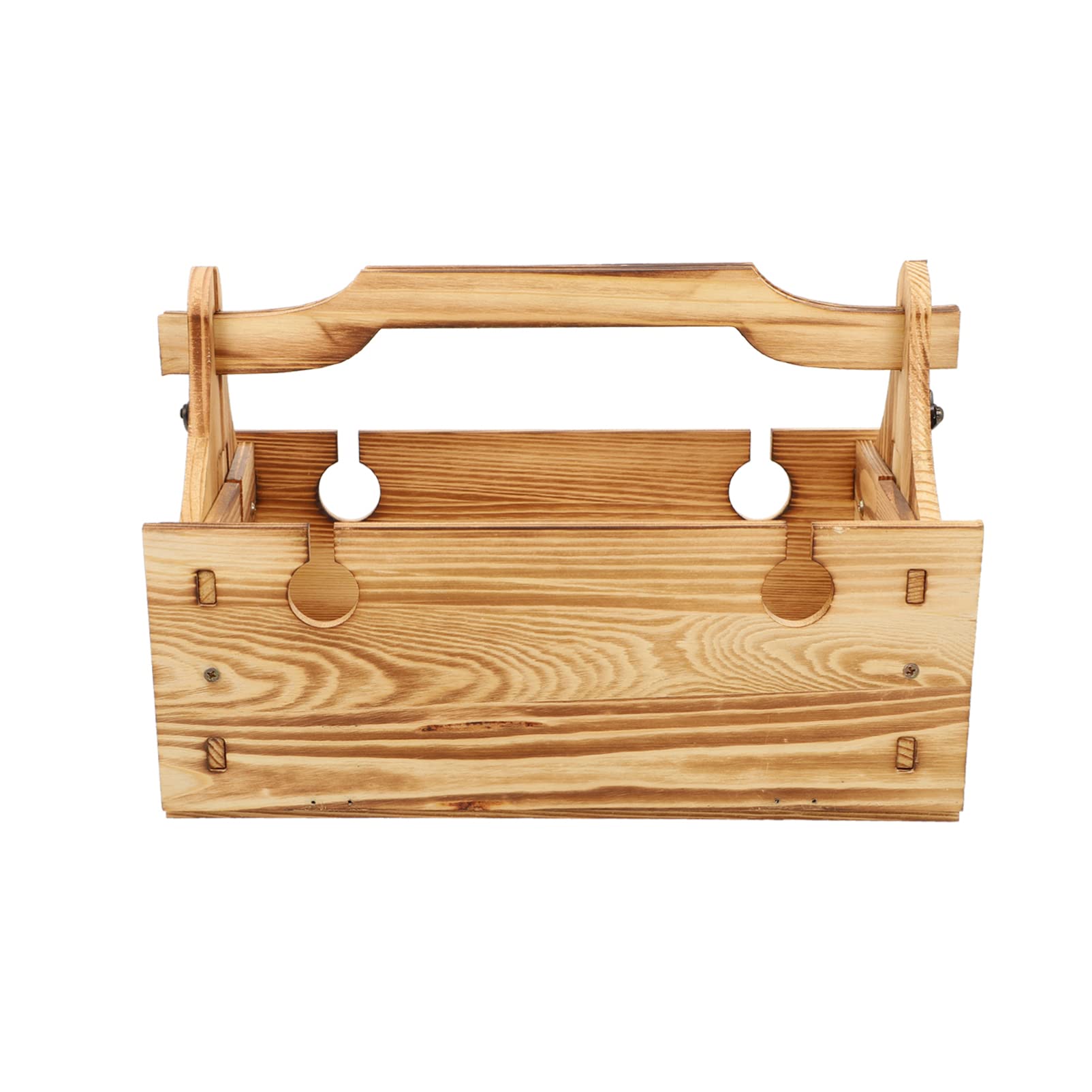 DOITOOL Foldable Wooden Picnic Table with Wine Bottle & Glass Holder - Portable Camping Snack Table with Storage Basket for Outdoor, Travel, Beach & Backyard Parties