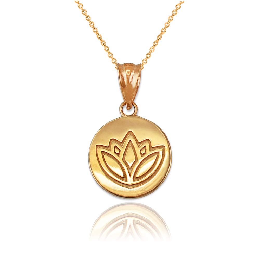 14K Yellow Gold Lotus Medallion Charm Necklace for Women - Elegant Buddhist Jewelry Gift for Meditation, Yoga & Spiritual Occasions