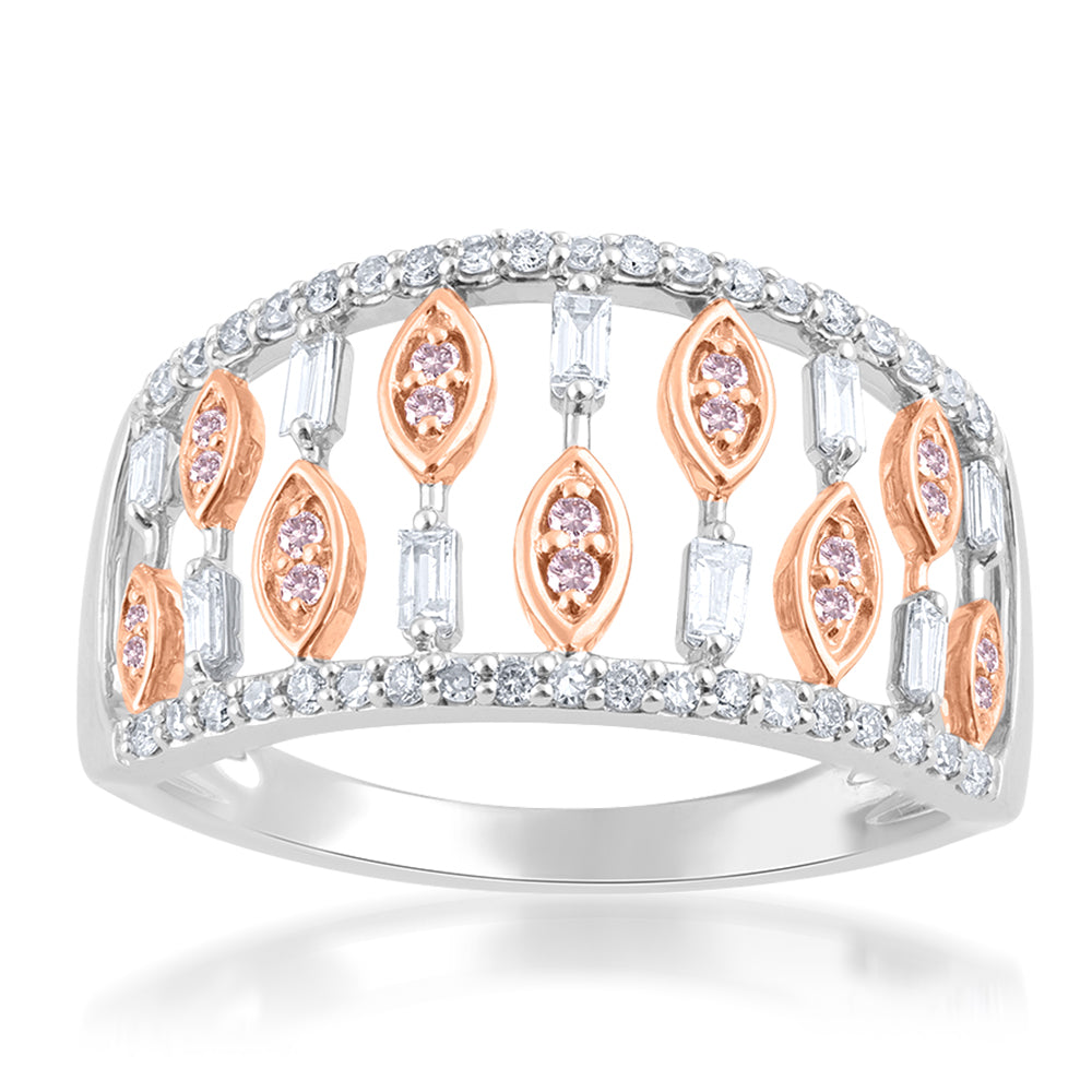 9ct White and Rose Gold 1/2 Carat Diamond Ring with Pink Argyle Diamonds - Elegant Engagement & Wedding Jewelry for Women
