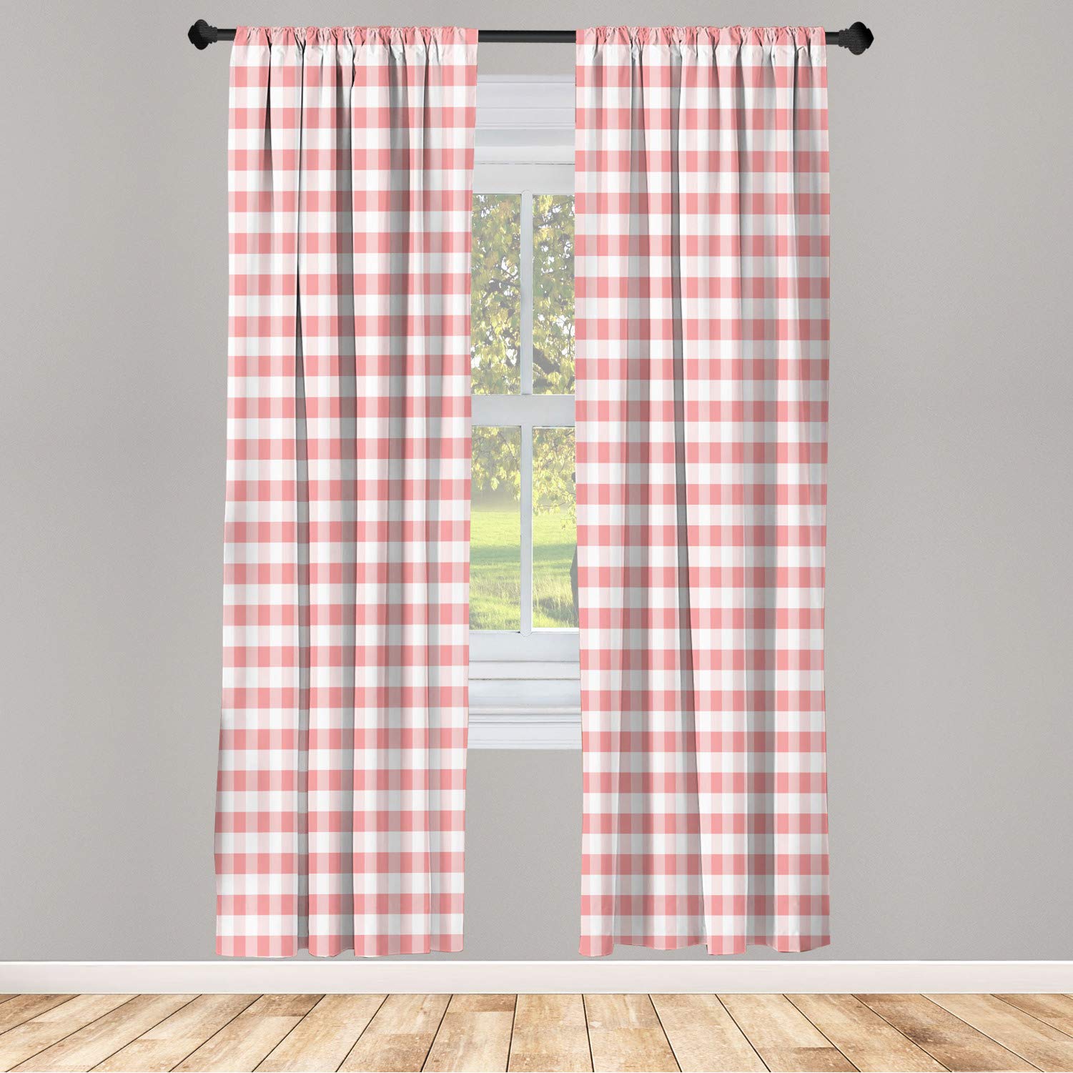 Ambesonne Checkered Window Curtains - Monochrome Gingham Pattern, Classic Country Style, Lightweight 2-Panel Set with Rod Pocket (28
