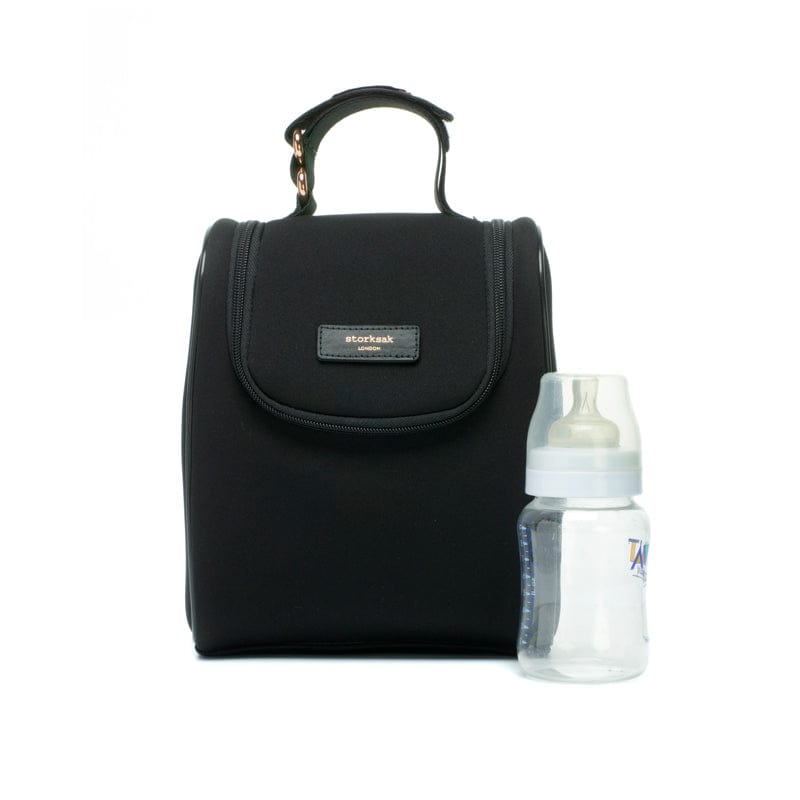 Storksak Stevie Luxe Diaper Bag - Waterproof Scuba Black Backpack for Moms - Perfect for Baby Essentials, Travel & Daily Use