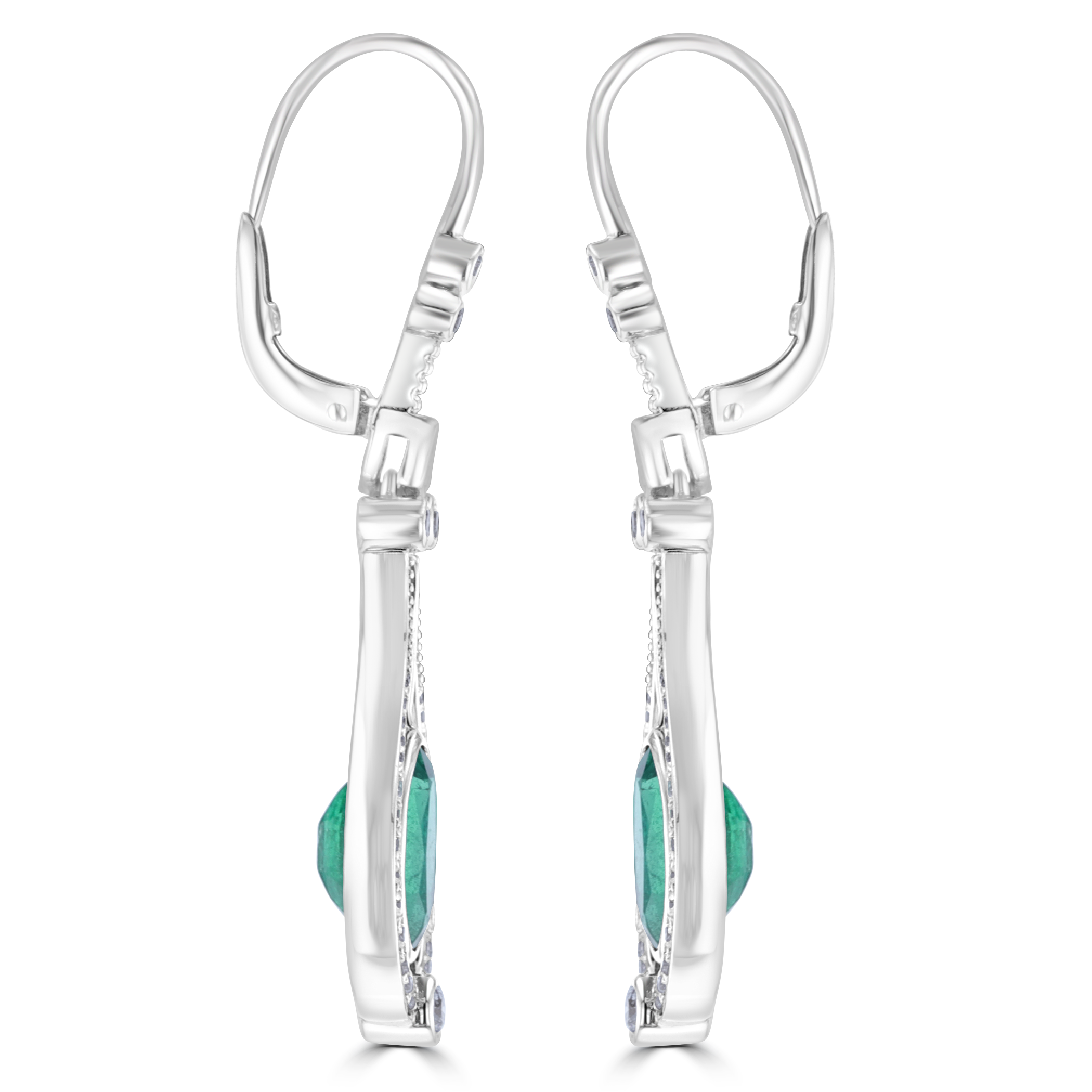 18KT White Gold 5.23 CTW Emerald & 0.61 CTW Diamond Halo Drop Earrings for Women - Elegant Dangling Jewelry for Weddings, Parties & Special Occasions