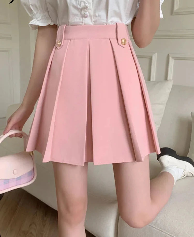 Korean Style High Waist Pleated Mini Skirt for Women - Pink & Black A-Line Skirts | Spring Summer Fashion, School Uniform, JK Skirt, Casual Outfit