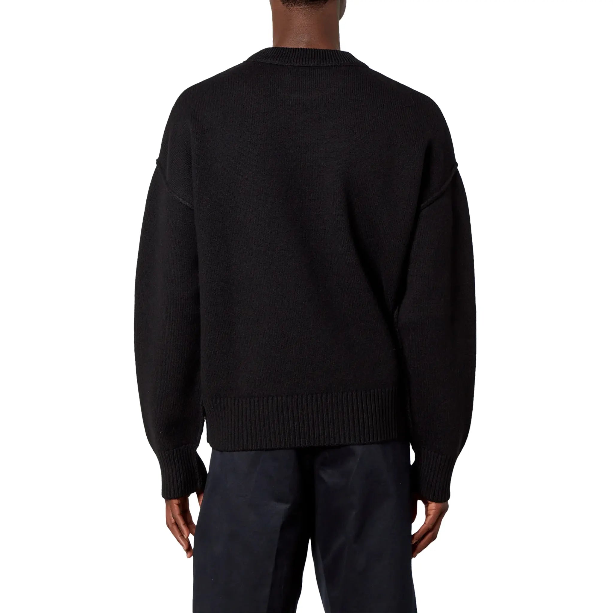 Ami Paris Red Ami De Coeur Logo Intarsia Off Black Sweatshirt for Men - Casual Pullover Hoodie for Streetwear & Everyday Fashion