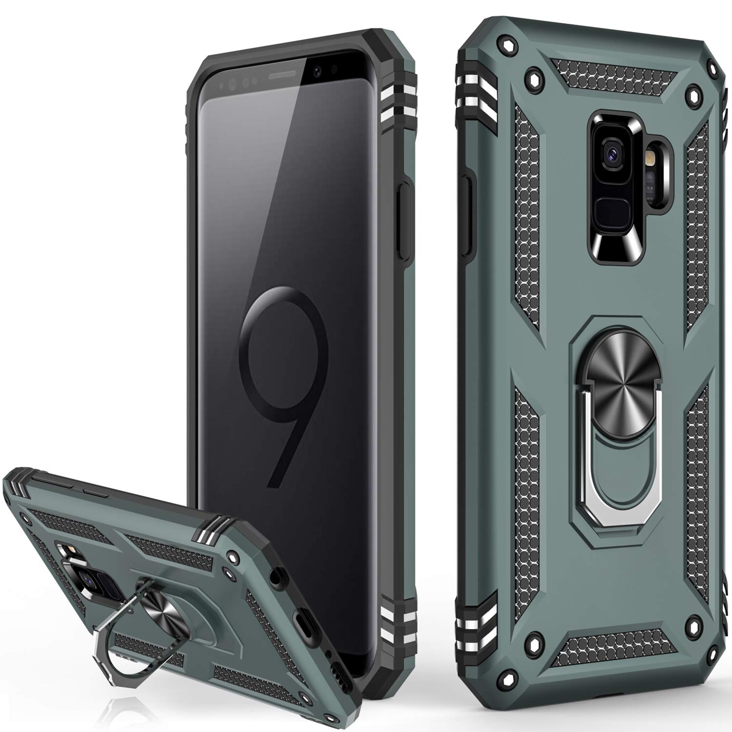 LUMARKE Galaxy S9 Case with Magnetic Ring Kickstand - 16ft Drop Tested, Military Grade Protection, Car Mount Compatible - Pine Green | Perfect for Outdoor Activities, Work, and Travel