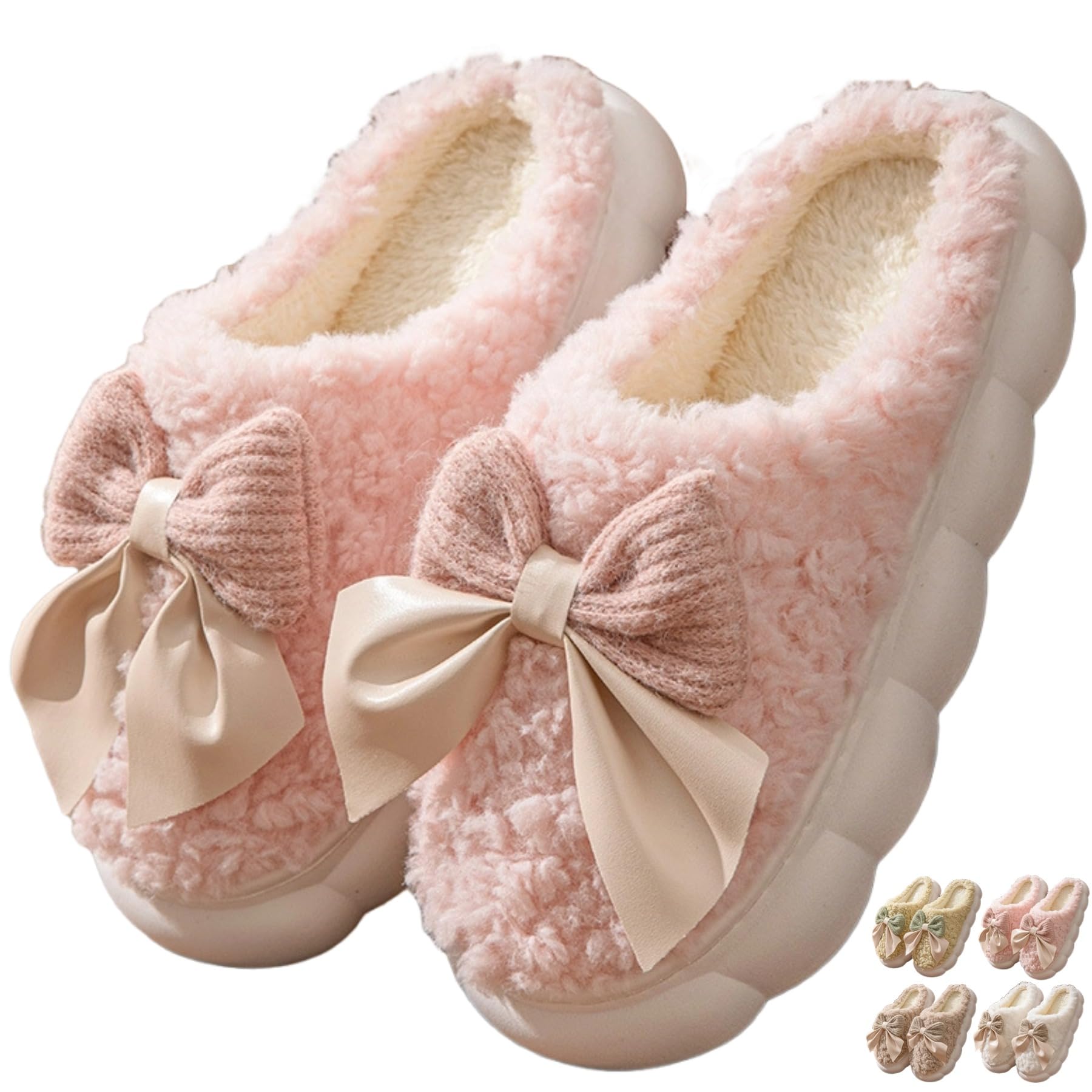 Women's Cozy Soft Plush Bow Tie Slippers - Lightweight Thick Sole Winter House Shoes | Non-Slip Indoor Fuzzy Slippers for Home, Bedroom & Lounge Wear | Perfect Gift for Her