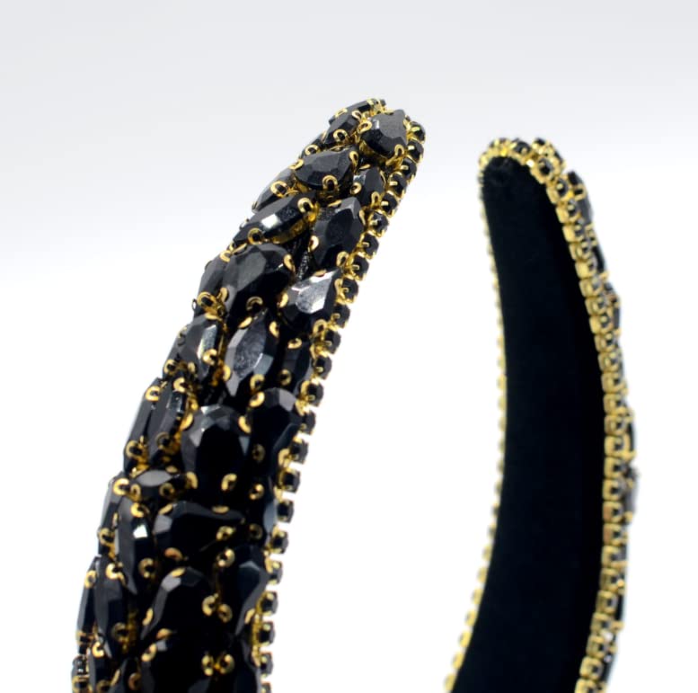 Sparkling Rhinestone Headband for Women - Baroque Crystal Hair Band with Comfortable Padding - Elegant Wedding & Party Hair Accessories (Black) - Perfect for Bridal, Prom, Evening Events & Special Occasions
