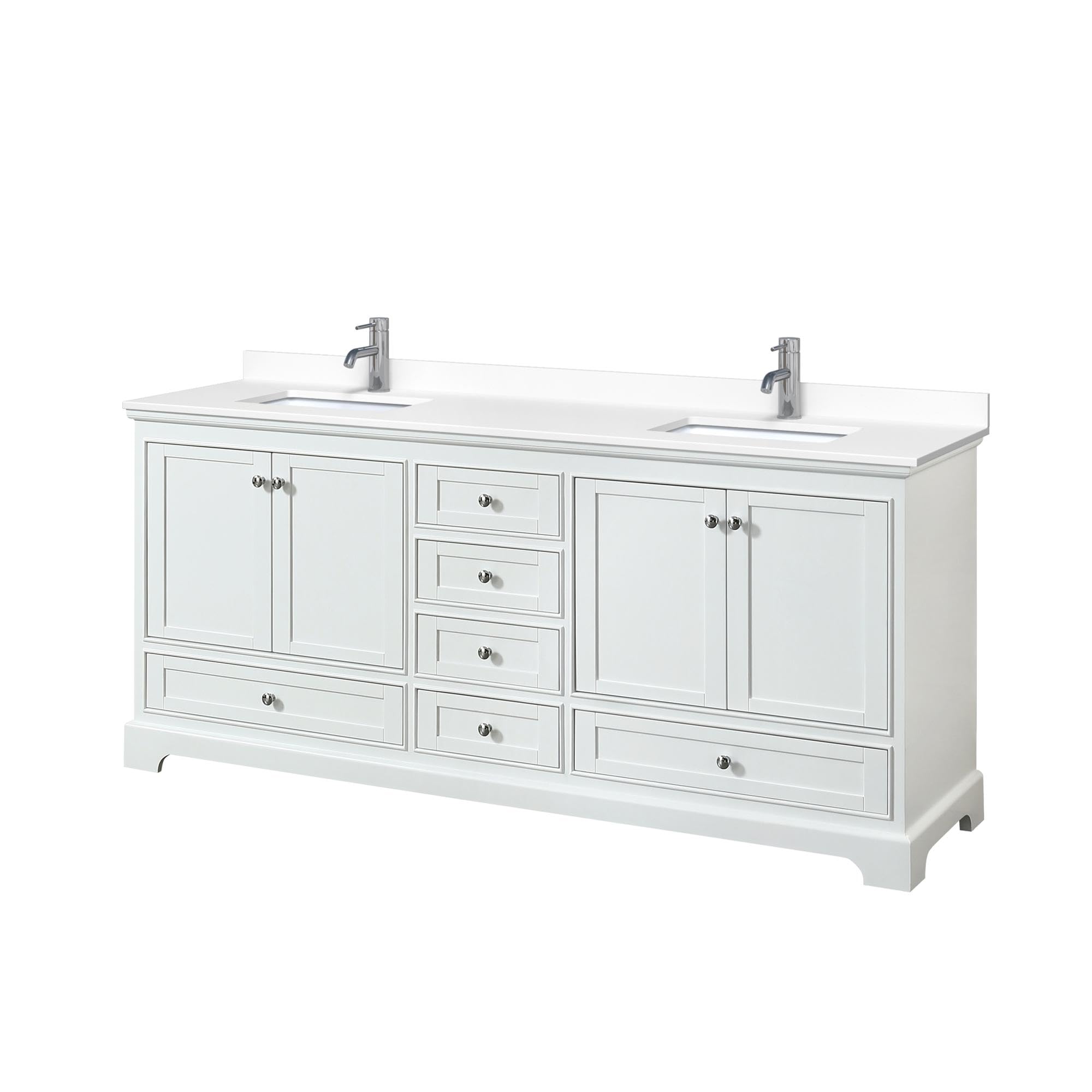 Deborah 80 Inch White Double Bathroom Vanity with White Cultured Marble Countertop & Undermount Square Sinks - No Mirrors Included - Perfect for Master Bathroom Renovation and Modern Home Decor