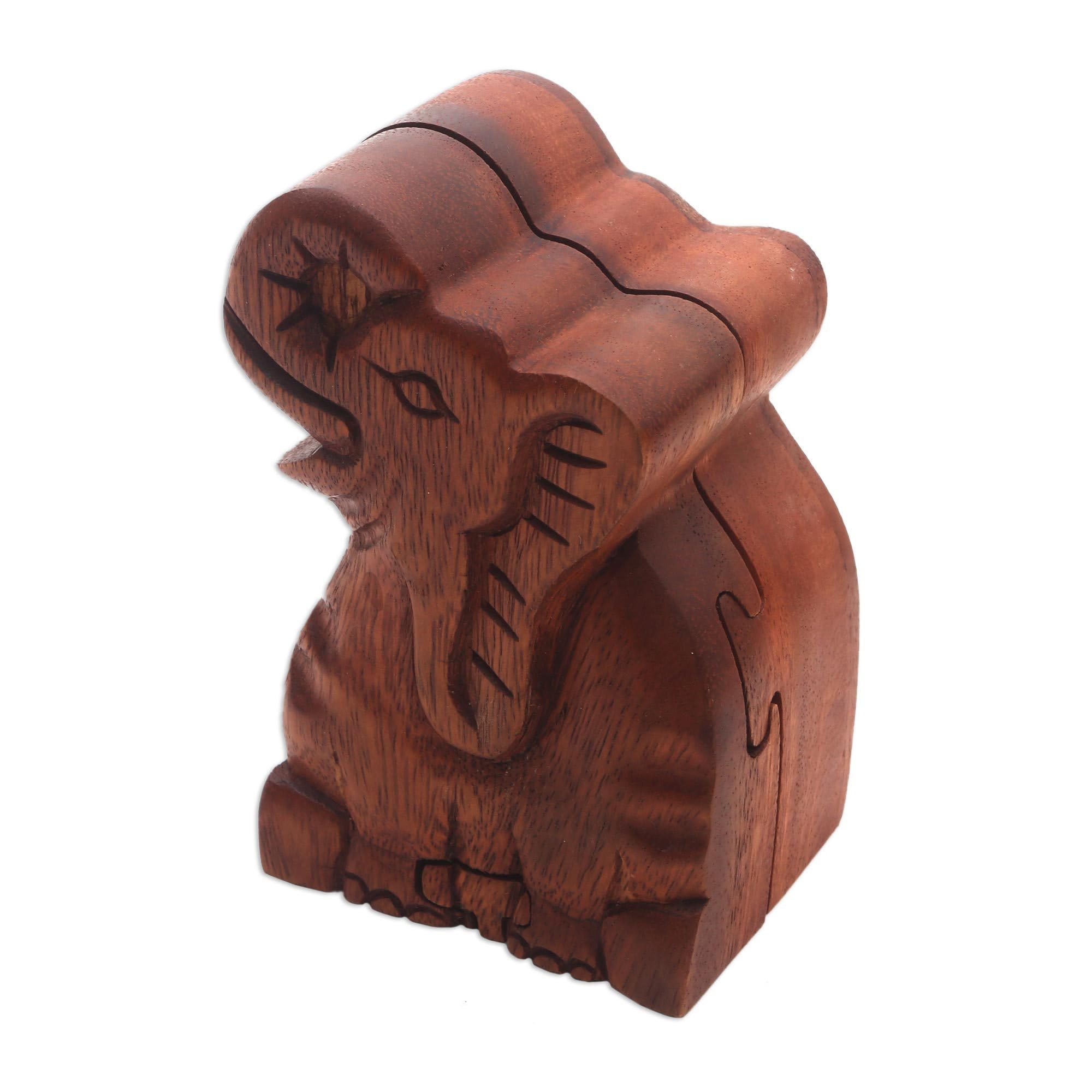 Handmade NOVICA Elephant Secret Wood Puzzle Box - Unique Brain Teaser & Decorative Gift for Adults, Perfect for Home Decor, Office Desk & Puzzle Enthusiasts