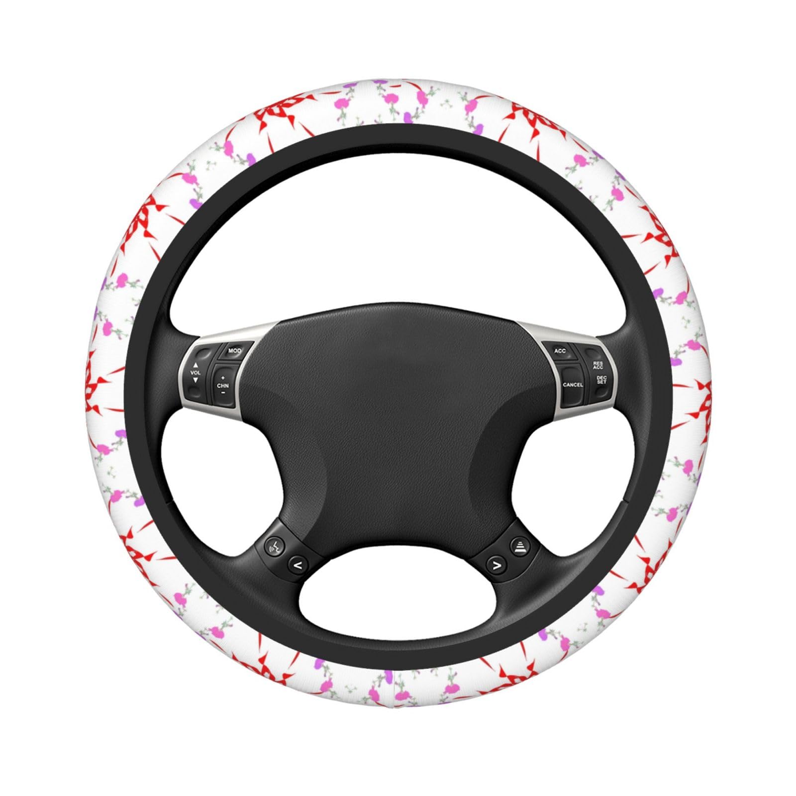 15 Inch Breathable Soft Fabric Steering Wheel Cover with Floral Print - Universal Fit for Most Cars - Comfortable & Non-Slip Grip for Daily Commute & Road Trips