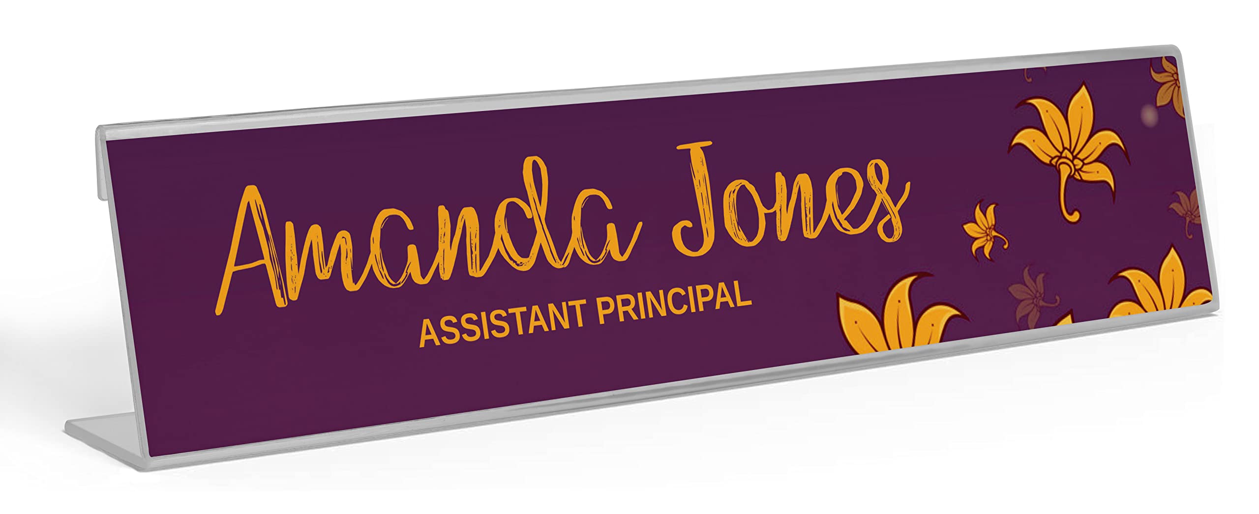 Personalized Acrylic Desk Name Plate - Custom Office Name Sign with Pretty Leaf Design (2x8 Inches) - Perfect for Workstations, Home Offices & Corporate Gifts