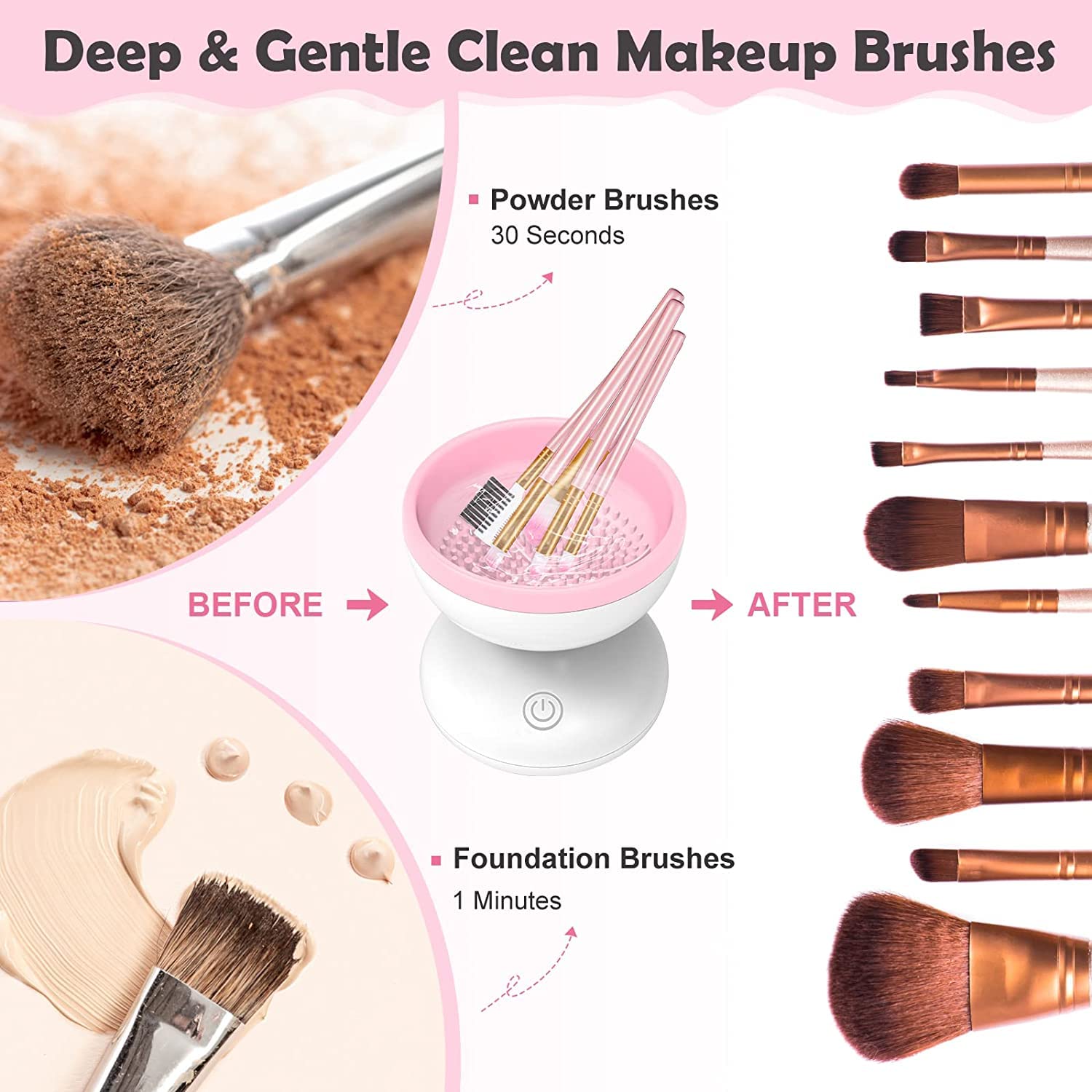 Ultreos Electric Makeup Brush Cleaner Machine - Fast Automatic USB-Powered Spinner & Dryer for Cosmetics - Low Noise Portable Brush Cleaner for Home & Travel Use