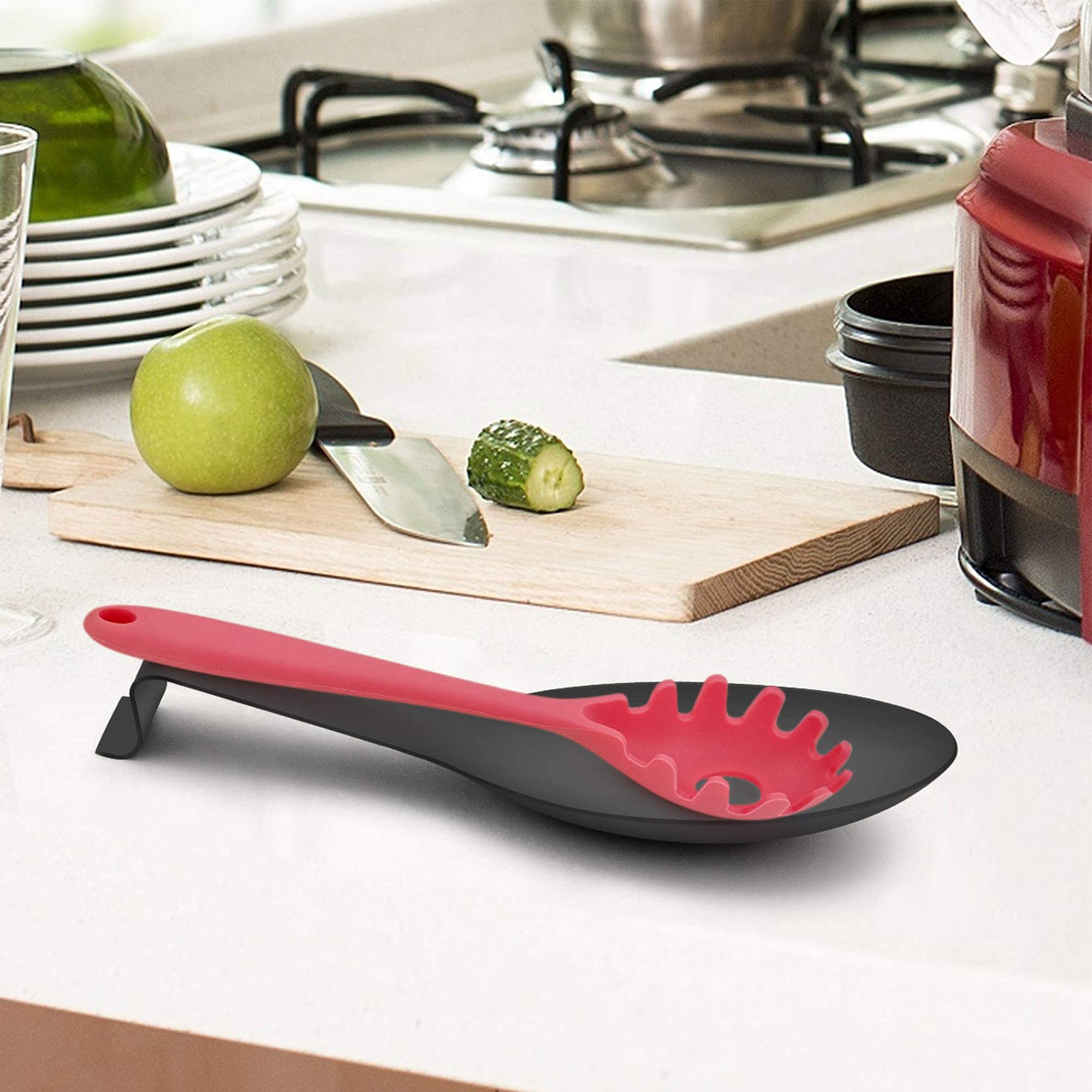 LIANYU 2-Pack Stainless Steel Spoon Rest Set - Black & Silver Kitchen Utensil Holder for Stove Top, Countertop - Dishwasher Safe - Perfect for Cooking, Serving, and Organizing Kitchen Tools