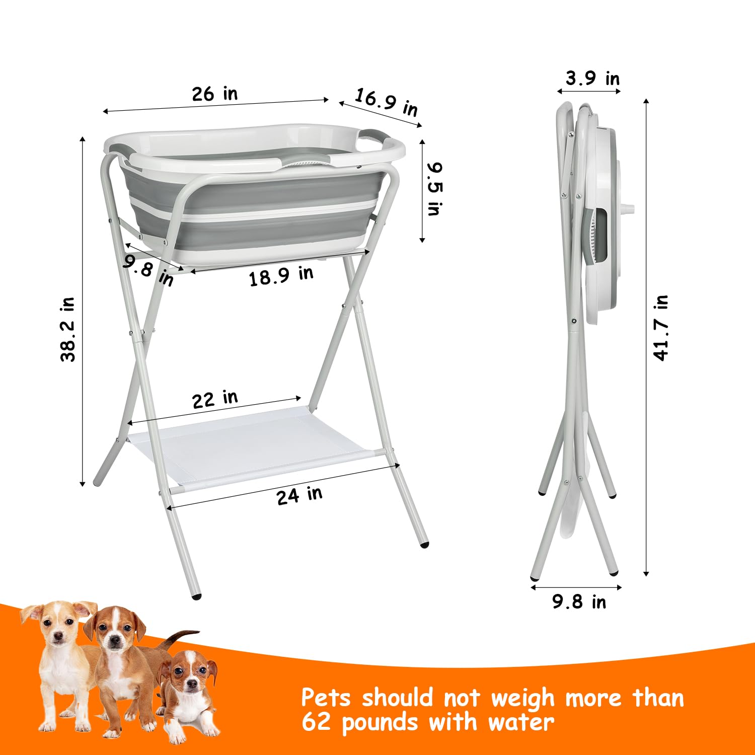 2-in-1 Foldable Dog Bath Tub - Elevated Portable Pet Washing Station for Small Dogs & Cats | Collapsible Shower Bathtub for Indoor Bathroom, Outdoor Use & Pet Stores (Grey) | Perfect for Home Grooming, Travel & Professional Pet Care