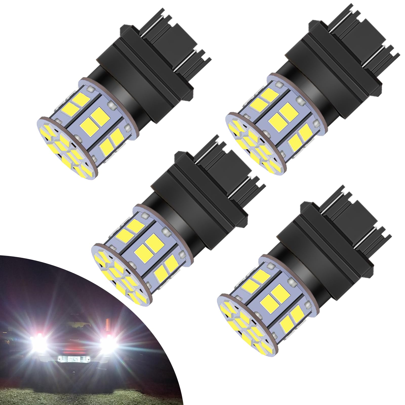 3157 LED Bulb White - Super Bright 3156 3056 3057 3047 4157 4057 4114 LED Bulbs for Backup Reverse Lights, Tail Brake Lights, Parking Turn Signal & Daytime Running Lights - Perfect for Cars, Trucks, SUVs & Motorcycles (Pack of 4)