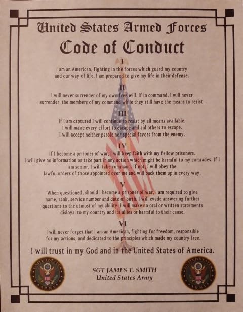 Personalized US Military Code of Conduct Plaque - All Branches - Junk and Disorderly AZ Nice or Better - Perfect for Home Office, Military Gifts & Veterans Day Decor
