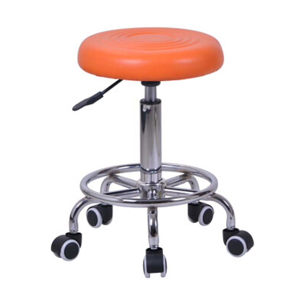 Heavy Duty Adjustable Rolling Stool with Wheels - 49-63cm Height, Orange - Perfect for Drafting, Massage, Spa & Salon Use - Ergonomic Rolling Stool for Professionals